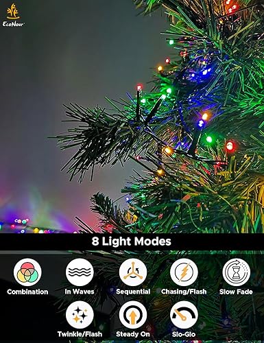 Miniatura 7 de EcoNour Luces centelleantes para árbol de Navidad  Luces de racimo para exteriores, tira de luces de petardo de Navidad con 8 modos, función de