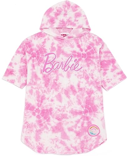 Barbie Poncho de toalla para niñas Toalla de baño rosa con teñido anudado para niños Bata cambiadora gráfica de muñeca Acogedor traje de baño