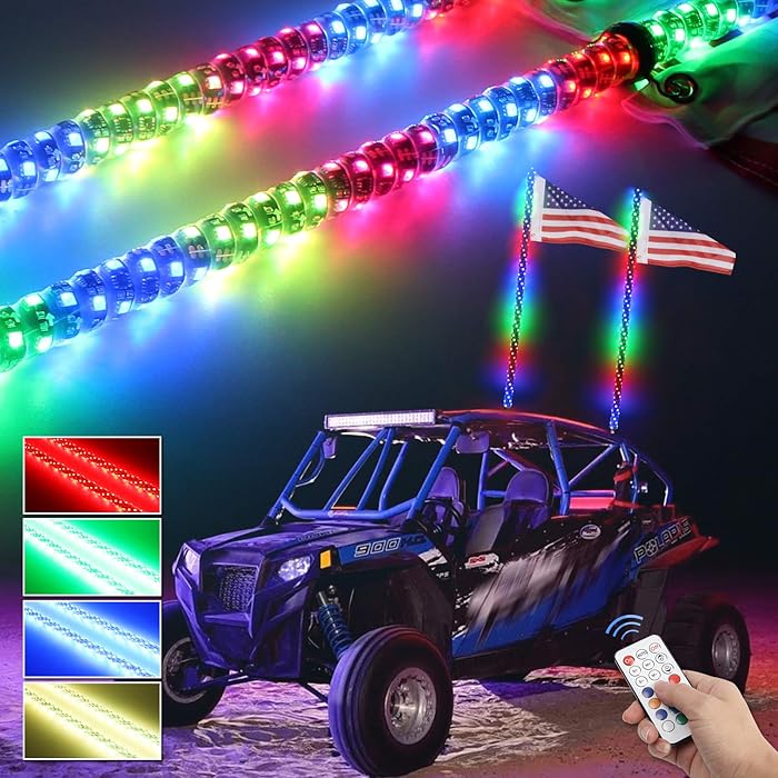 Buy UTV Led Whip Lights RGB 4FT RF Remote Control, Spiral Dancing Light