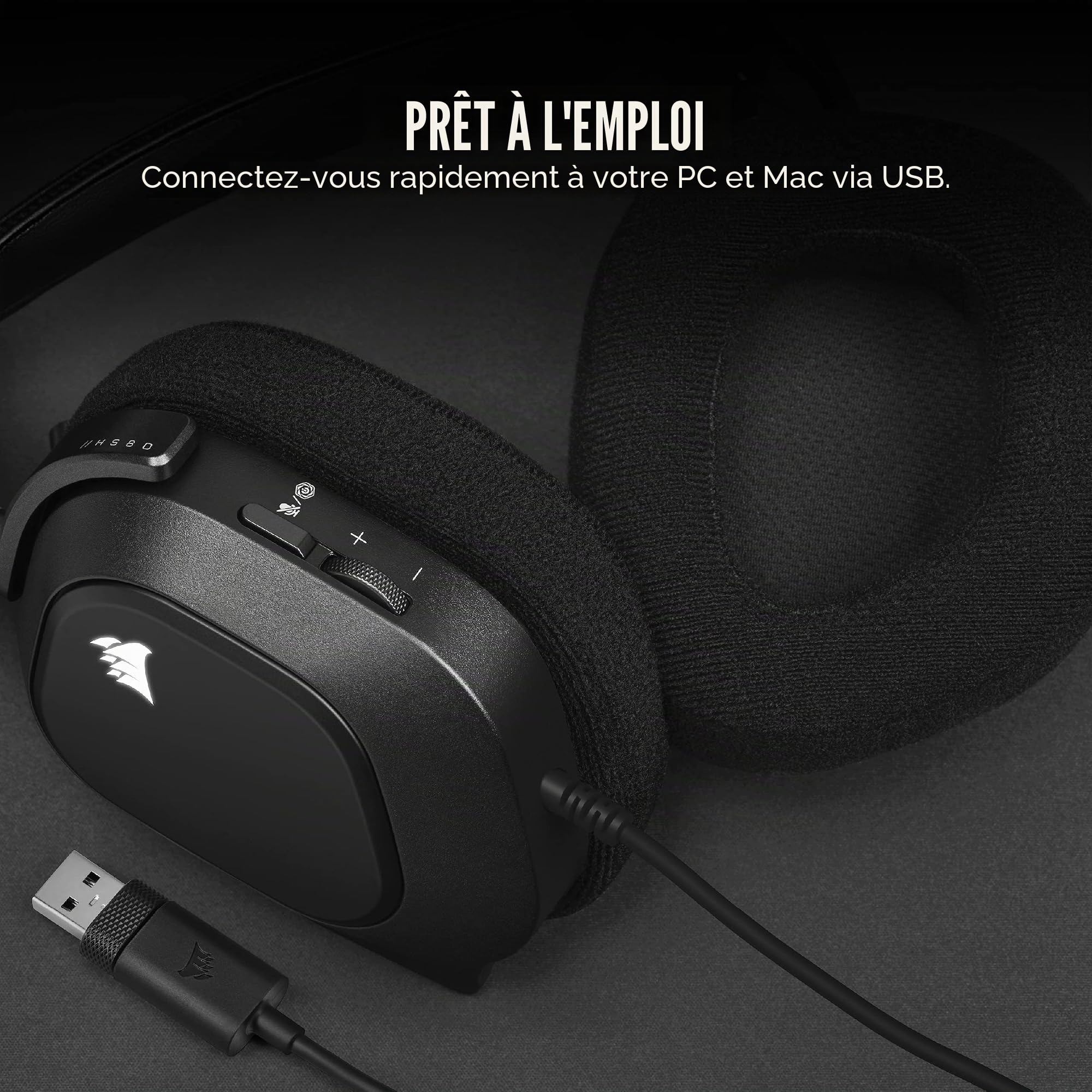 Corsair HS80 RGB USB Premium Casque de Jeu avec Son Surround Dolby Audio 7.1 (Microphone omnidirectionnel de qualité radiodiffusion, Coussinets en Mousse à mémoire de Forme, Son Haute fidélité,