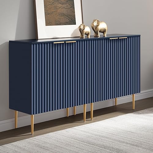 SICOTAS 57" Modern Sideboard Buffet Cabinet - Elegant Storage Credenza with 4 Doors & Adjustable Shelf, Space-Saving Console Coffee Bar Table for Entryway, Kitchen, Living Room or Hallway, Navy Blue