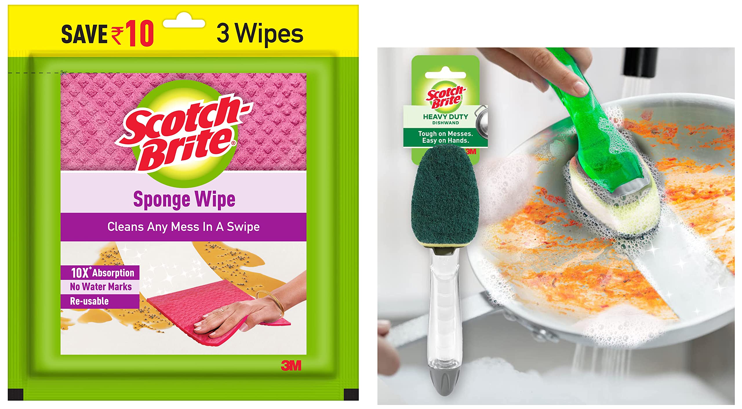 Scotch-Brite Sponge Wipe Resusable Kitchen Cleaning Sponge- Easy to use, Multi- Color & Biodegradabl