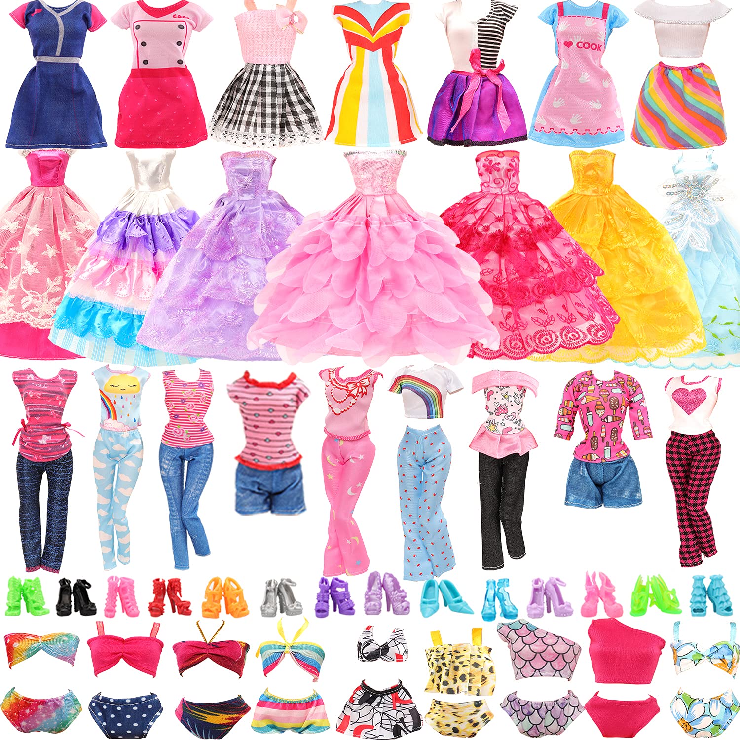 BM 22 Pack Doll Clothes and Accessories 4 PCS Fashion Dresses 2 Tops and Pants Outfits 2 PCS Party Dresses 4 Sets Swimsuit...