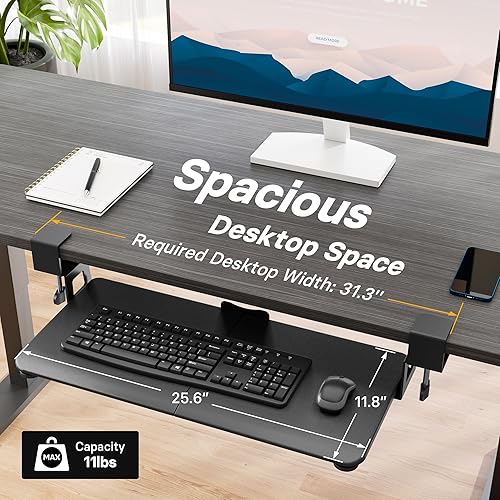 Miniatura 5 de BONTEC KMT01 - Bandeja para teclado debajo del escritorio, extraíble con abrazadera en C, plataforma para teclado y ratón con cajón deslizable