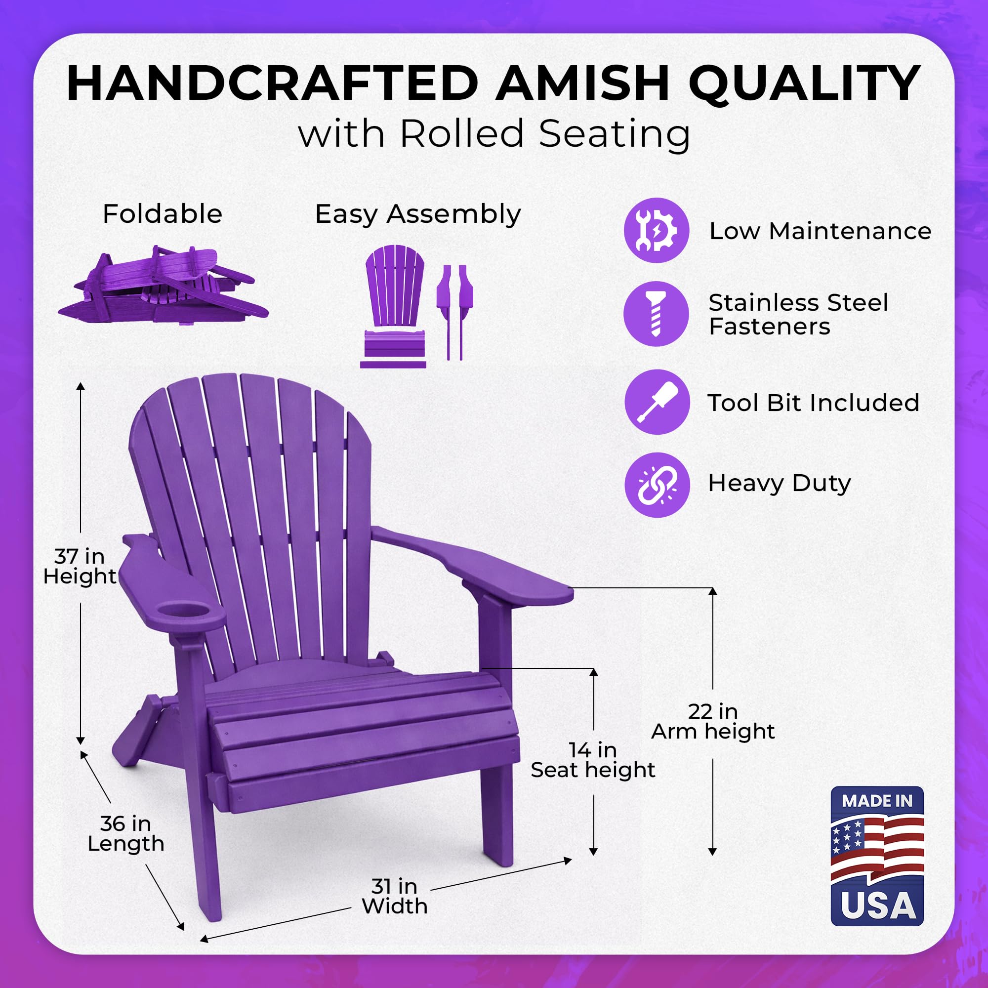 Amazon.com: Ecommersify Folding Adirondack Chair with Cup Holder
