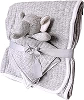 Vista 3 de SONA G DESIGNS Juego de regalo de elefante gris de felpa de algodón con manta para recién nacido