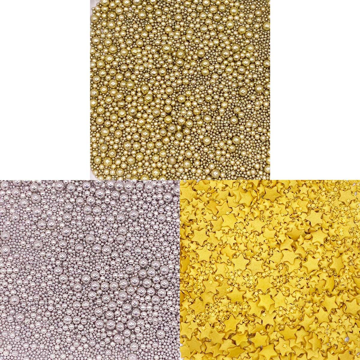Scrumptious!, Bundle, Metallics Edible Cake Topper Sprinkles Cupcake Decorations, 1x30g Pearls Mix, High Shine Gold - Image 3