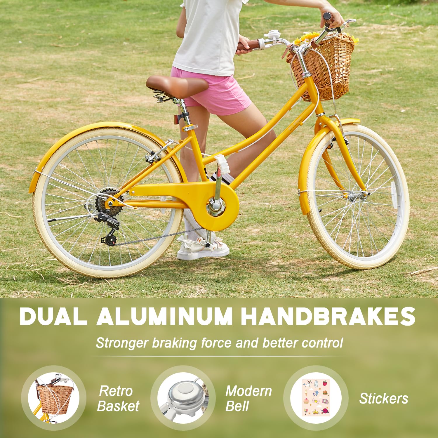 Glerc Missy 20" 24" 26" pollici Girl Cruiser 6 speed Hybrid city bike per bambini sopra i 6 anni con cestino in vimini leggero, vari colori