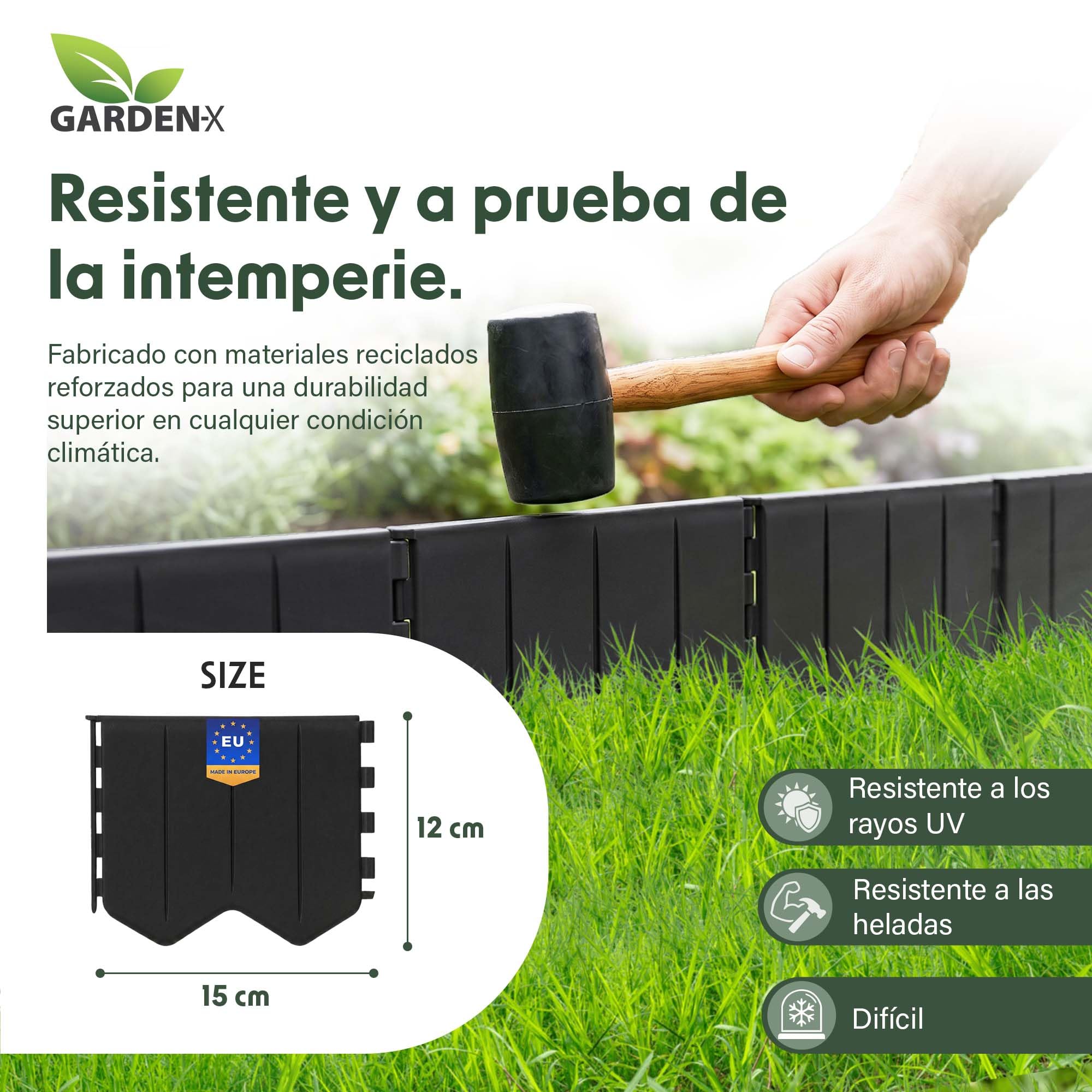 GARDENIX Borde de césped fácil de Instalar, Color marrón Claro, plástico, 20,6 m, sin cavar, Borde de bancal de plástico de Material Reciclado, Flexible y Duradero