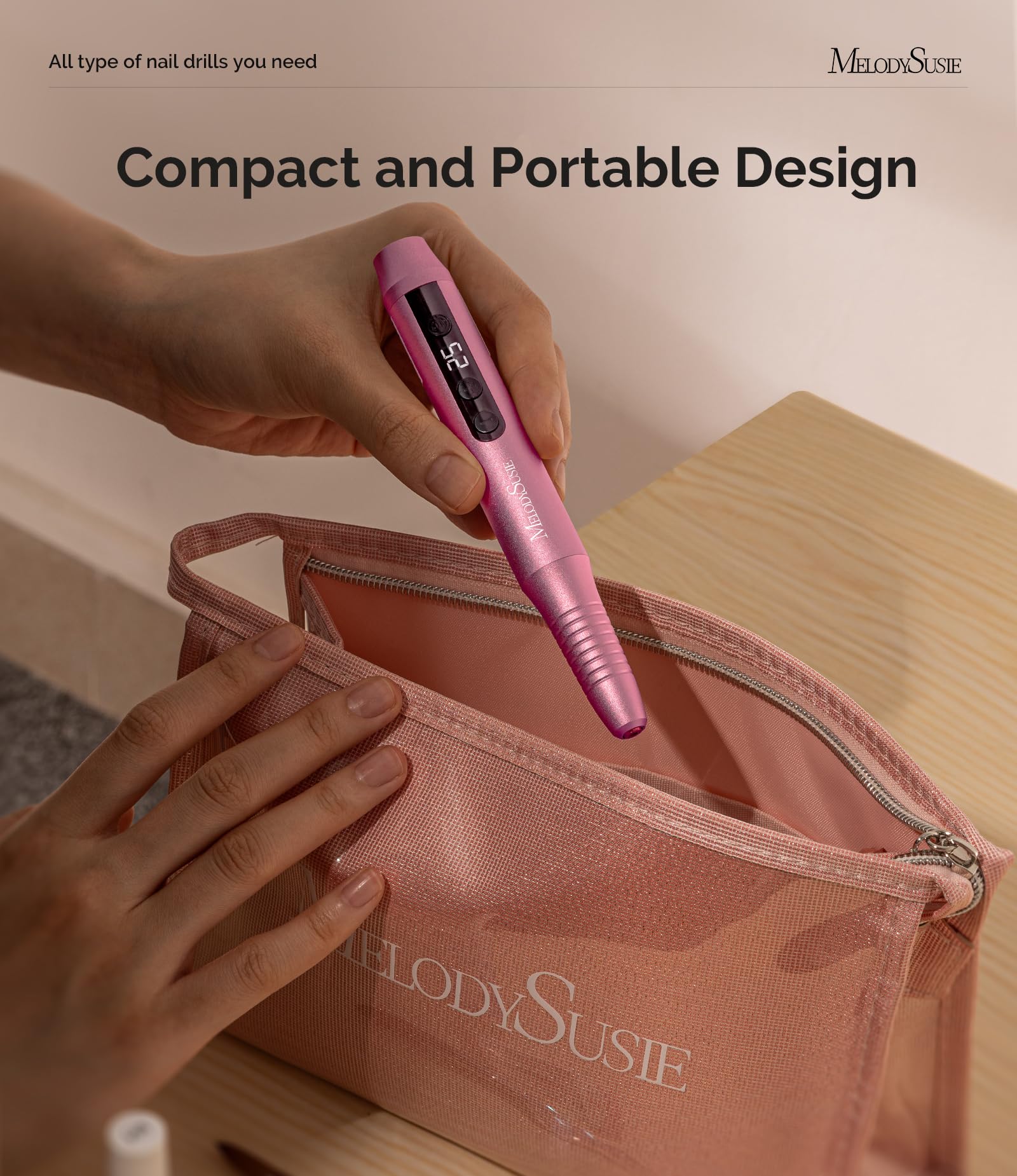 MelodySusie Cordless Nail Drill, PC180G 25,000RPM Rechargeable Electric Nail File with Nail Drill Bits,Sanding Bands