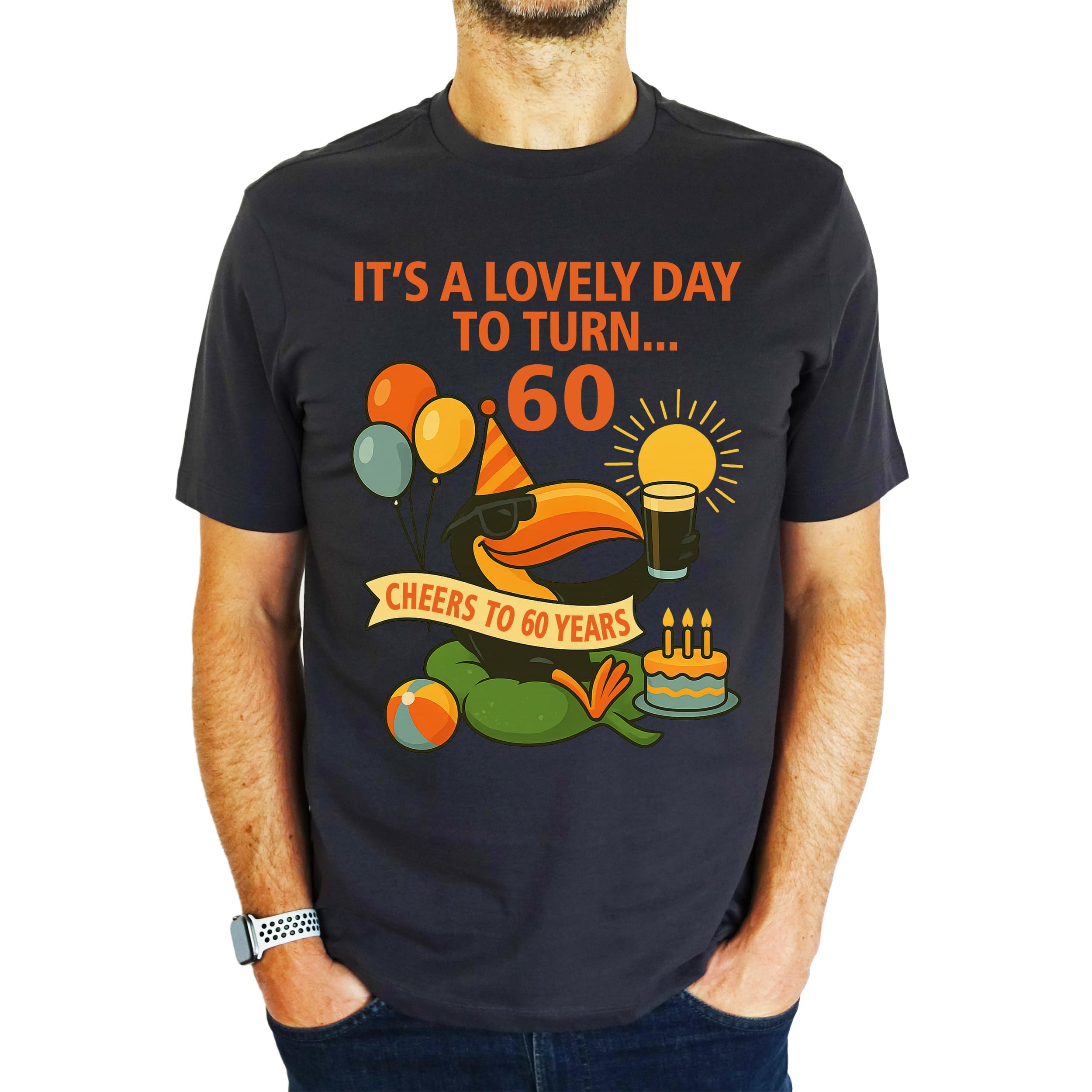 It's A Lovely Day to Turn 60 Toucan - 60th Birthday Gift | Present Mens T-Shirt Charcoal Grey XL