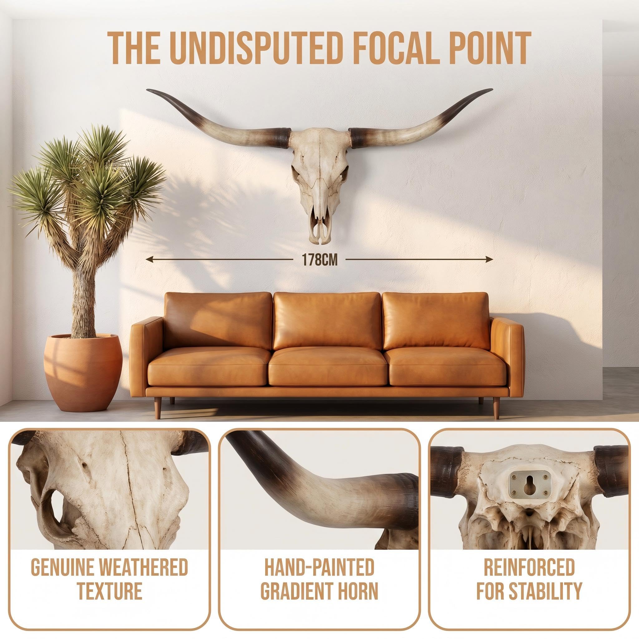 Decoración de Pared: Cráneo de Longhorn de 70 Pulgadas