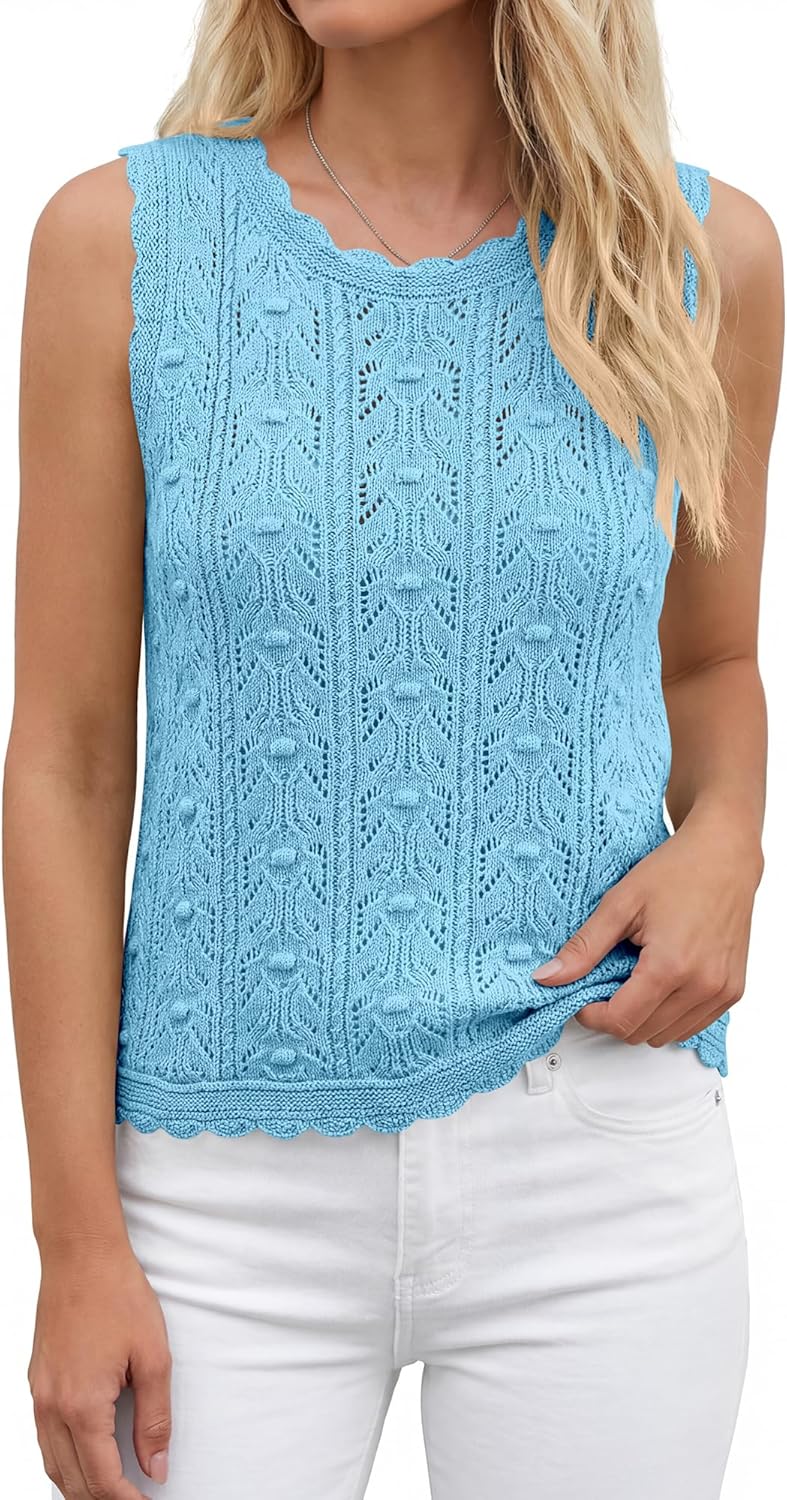 BTFBM Crochet Tops for Women Sleeveless Knit Sweater Vest Tank Top Summer Spring 2026 Cover Ups Beach Vacation Clothes - Image 3