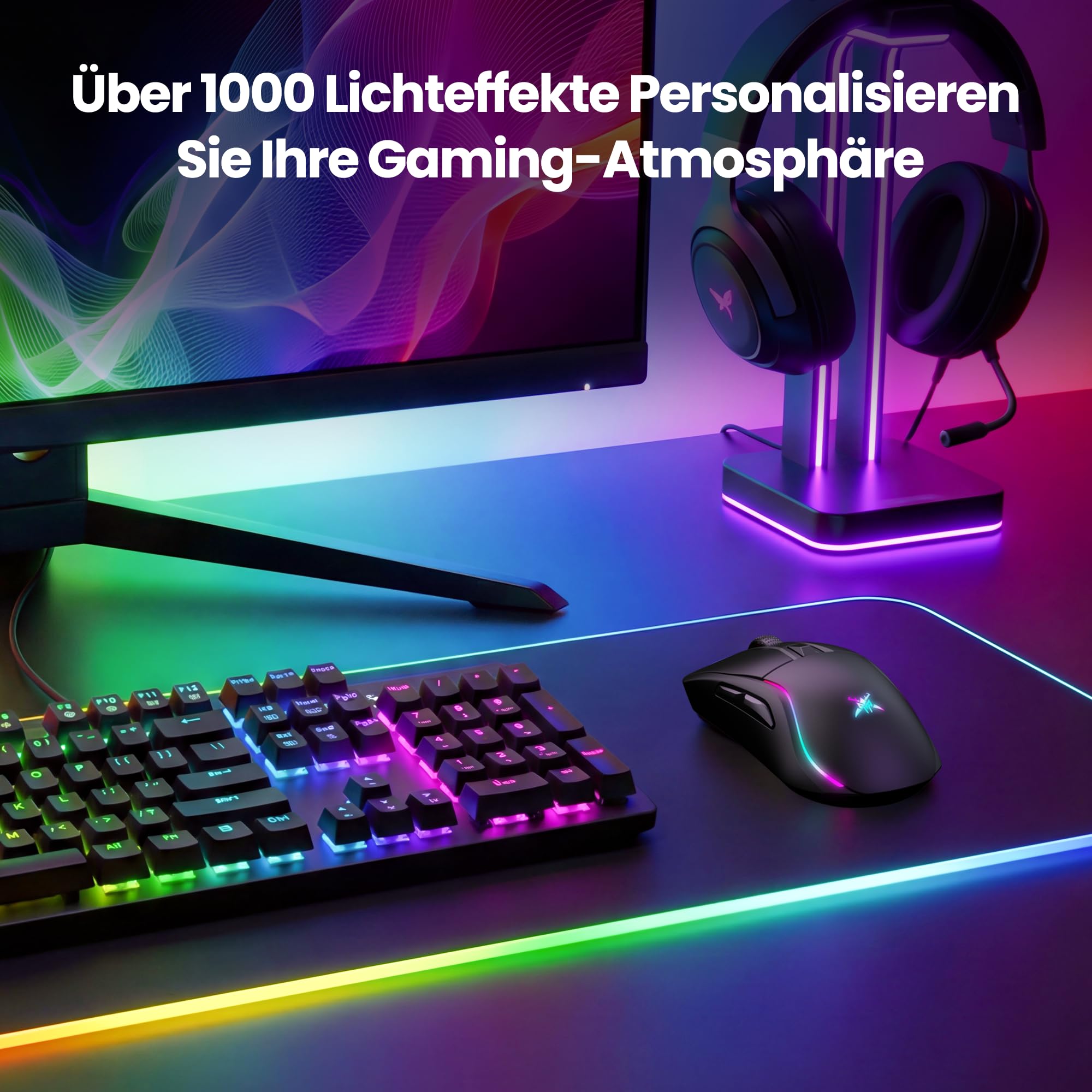 TECKNET Gaming Maus Kabellos, 24K DPI Sensor, RGB Wiederaufladbare Maus mit 100 Std. Akkulaufzeit, 2.4G/USB-C/Bluetooth Ergonomische Gaming Mouse mit 6 Programmierbare Tasten, 300 IPS für PC/Mac Gamer