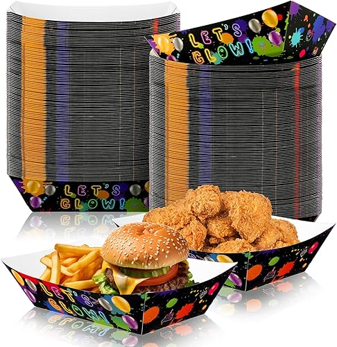 100 unidades de suministros de fiesta de neón de 2 libras, bandejas de papel desechables para servir nachos para perros calientes, barcos de neón disponible en Yaxa Venezuela