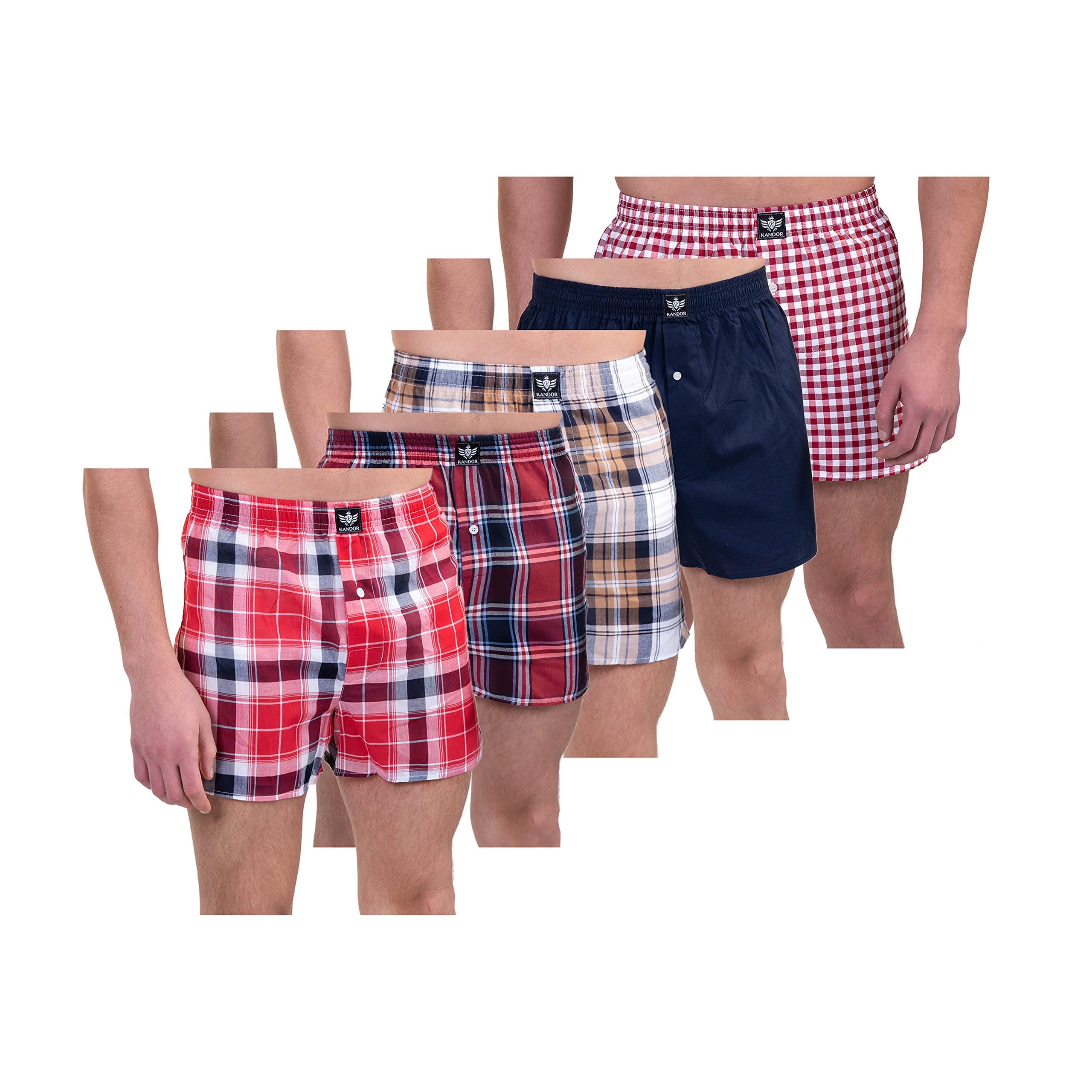 kandorBoxer Shorts Men (Pack Of 5), Cotton Mens Boxers Shorts Multipack, Underwear Loose Fit Woven Boxers