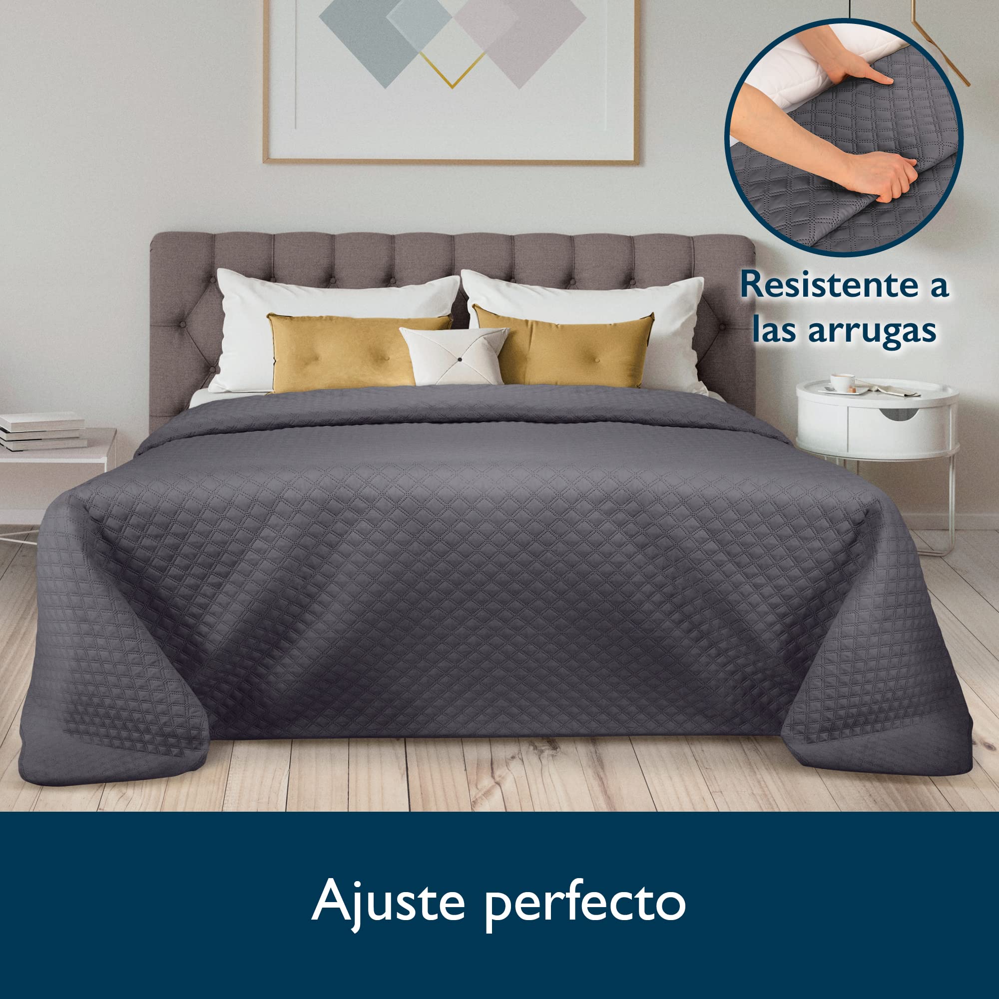 Beautissu Cubrecama 240x260 cm Colcha Olivia - Plaid para Cama y sofá en Aspecto Acolchado - Manta Grande Transpirable Elegante Manta de Cama - cubrecamas con Estilo y Color Antracita