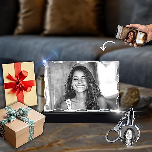 CAPTUR3D Foto de cristal de alta calidad con base de luz LED, regalos conmemorativos personalizados para mamá, papá, esposa, hombres, seres