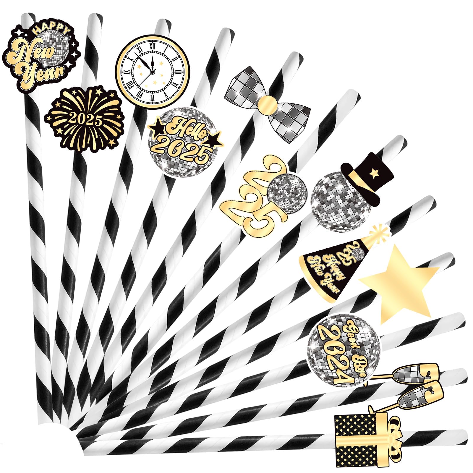YQUQWN, 24Pcs Disco Ball Paper Straws for New Year Party Decorations