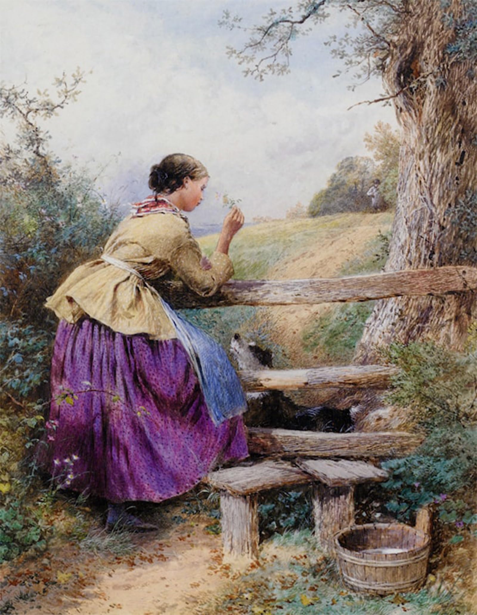 ARTXLXXBN Famous Painting Canvas Artwork Graffiti Print Waiting for Father Myles Birket Foster R.w.s. Portrait Canvas Image for Home Decor 60x90cm