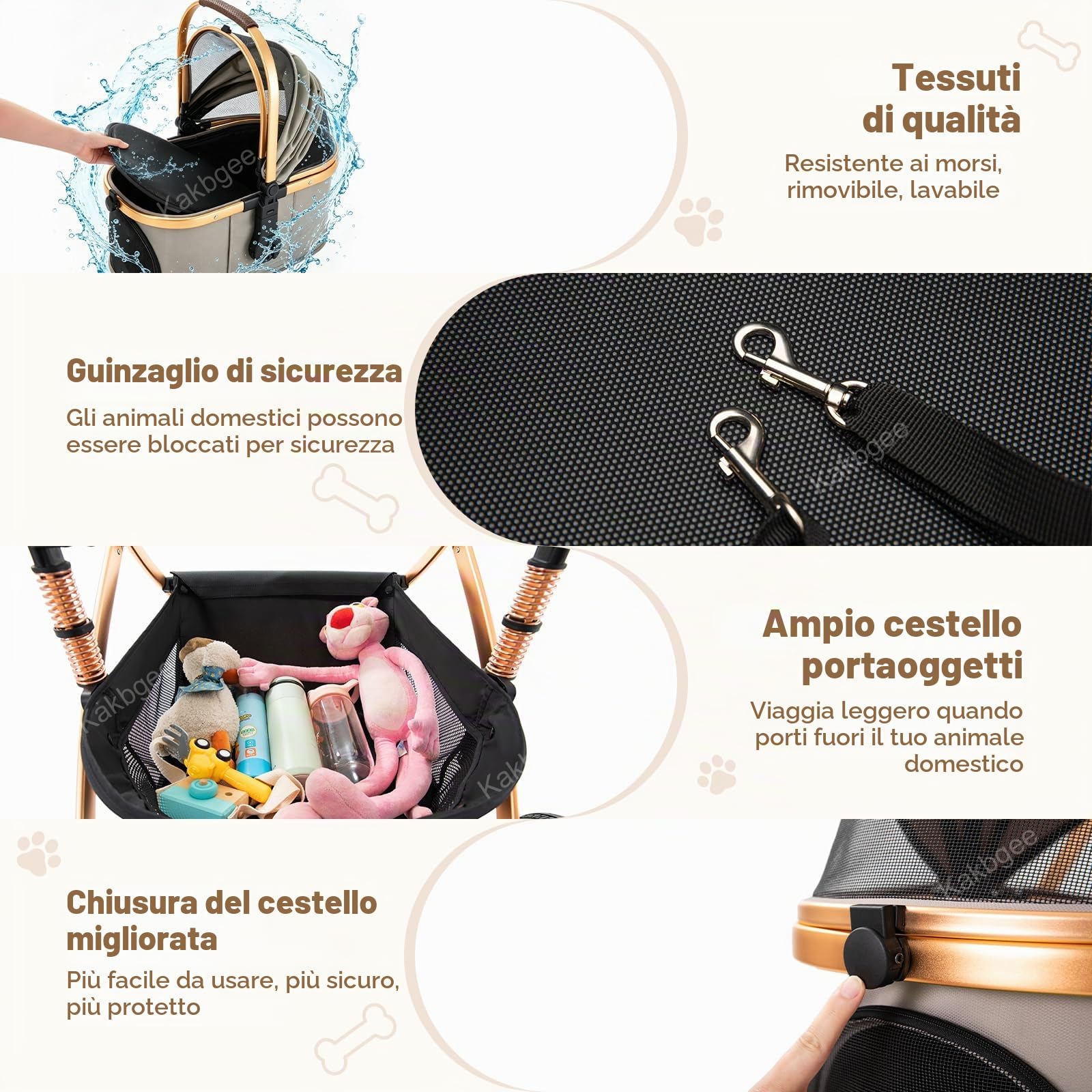 Pieghevole Passeggino Per Cani, Carrozzina Per Cani E Gatti Piccoli E Medi, Piegatura Con Un Clic, Trasportino Rimovibile, Cuscinetto Lavabile, Guinzaglio Di Sicurezza, Ruote PU 9", 22KG,Cachi