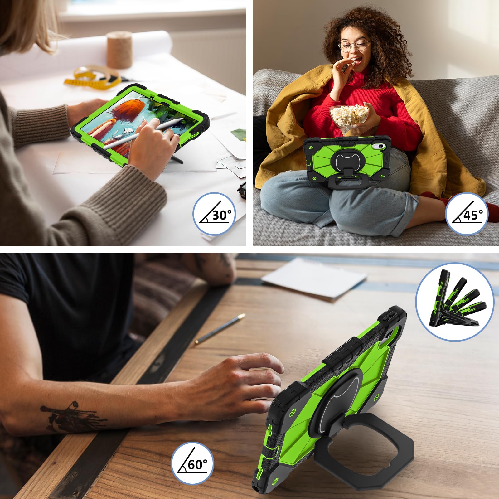 Etui kompatybilne z Motorola Moto Pad (2026) 27.9 cm z podpórką, odporne na wstrząsy, wytrzymałe etui, wytrzymałe, odporne na upadki, tablet, PC, pokrowiec ochronny na ramię (czarno-zielony)