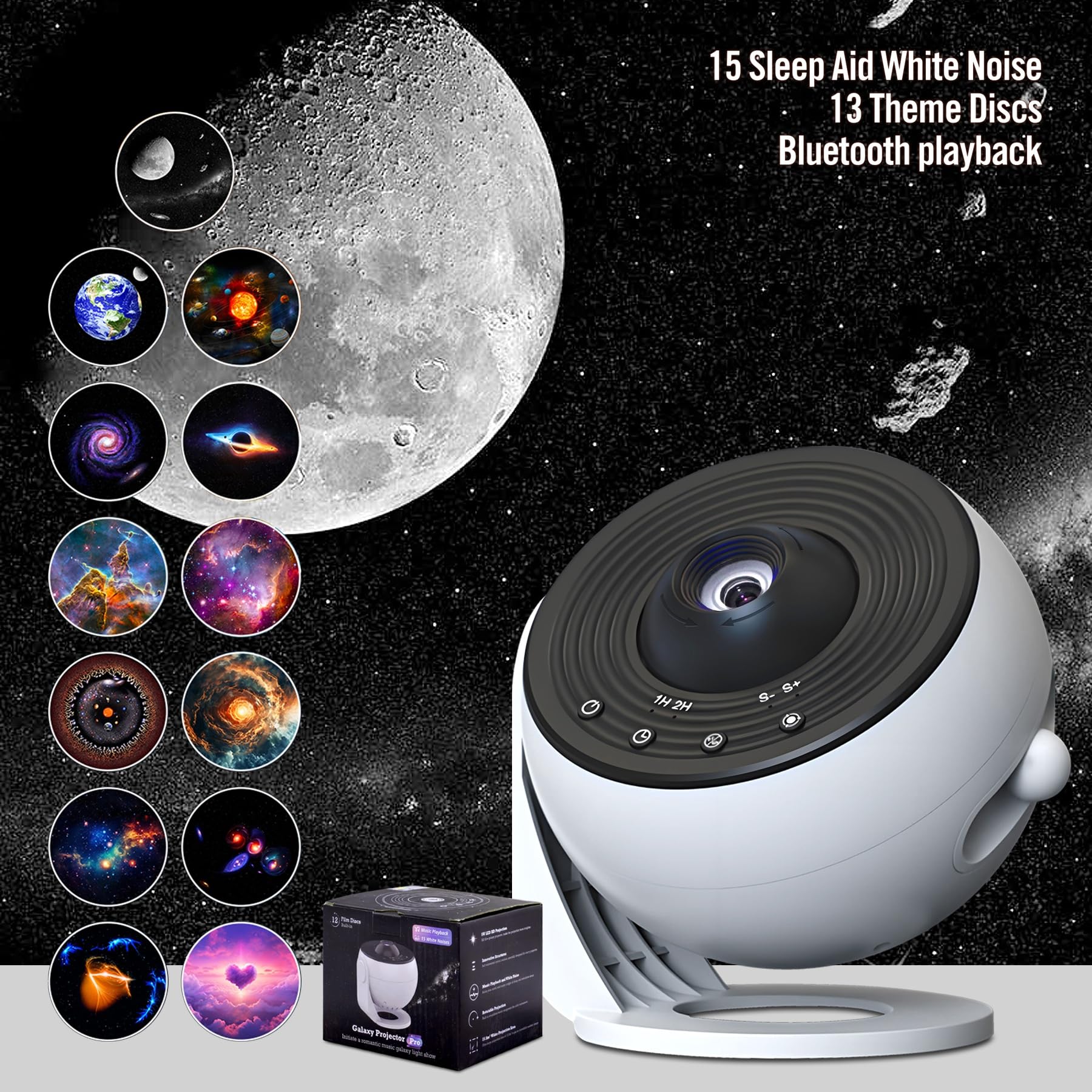 2026 Galaxy Projector Pro, Star Ceiling Night Light Projector, Wider & Sharper Projection, with 13 Theme Discs, Noise, Timer - Image 2