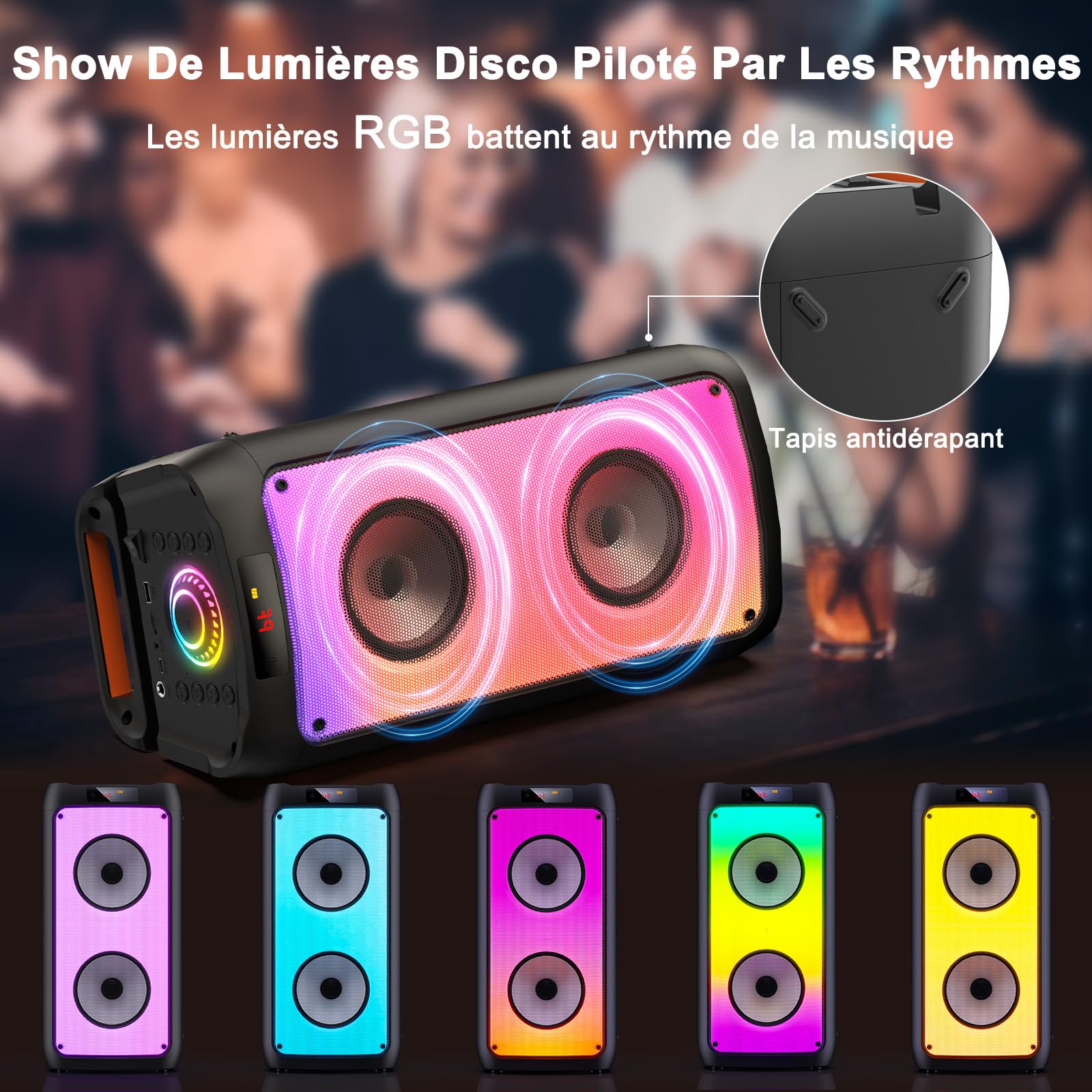 JYX Machine de Karaoké avec 2 Microphones, Karaoke Adulte Bluetooth Portable Éclairage RGB, Équipement de Karaoké pour Les Fêtes d'amis, Les Événements Familiaux, Supporte TF/USB, AUX, FM, REC, TWS