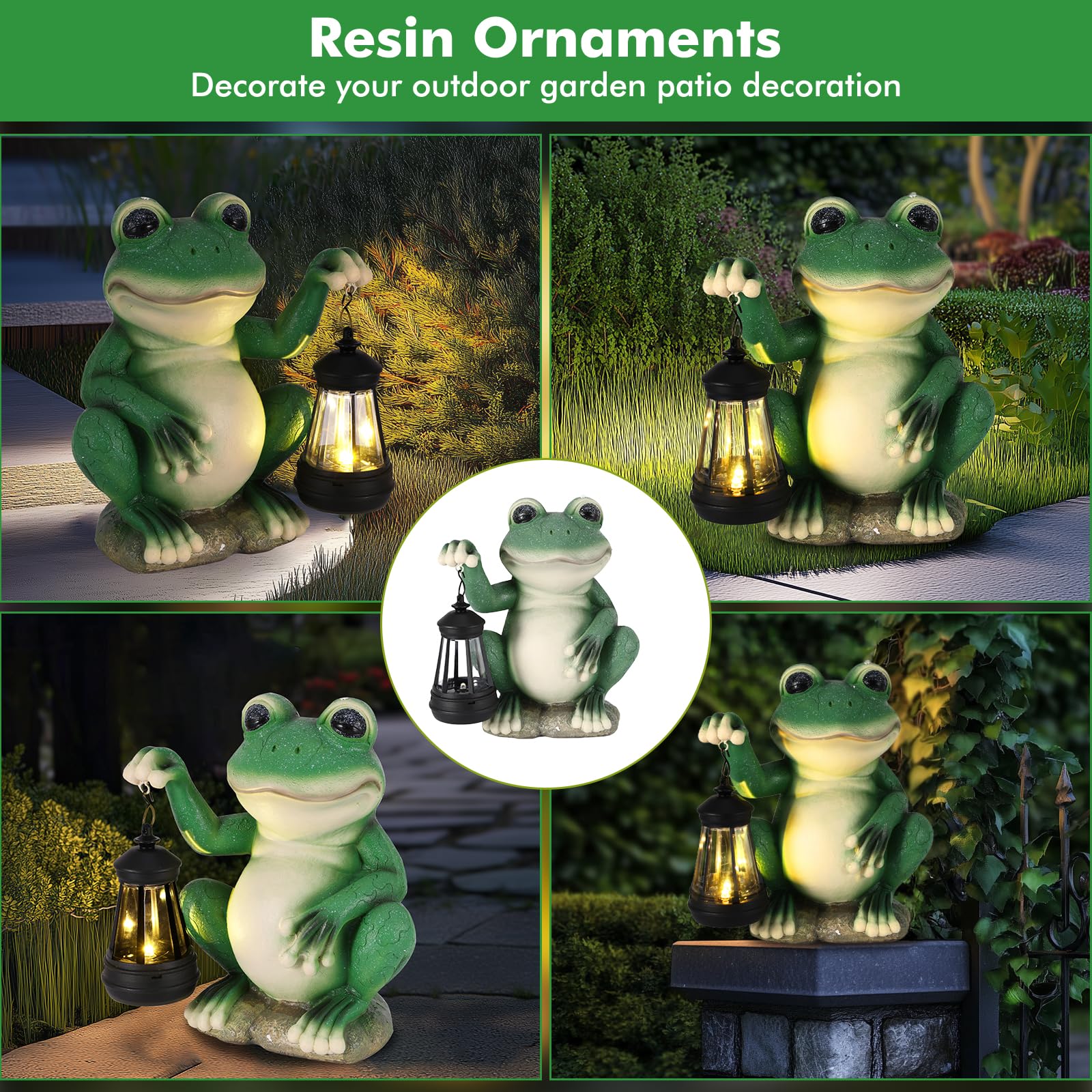 Statue de Jardin en Forme de Grenouille Solaire,Figurine Grenouille Résine Étanche avec Lanterne à LED à énergie Solaire,Grenouille Statue Jardin Exterieur avec Sourire pour Terrasse Cour Pelouse