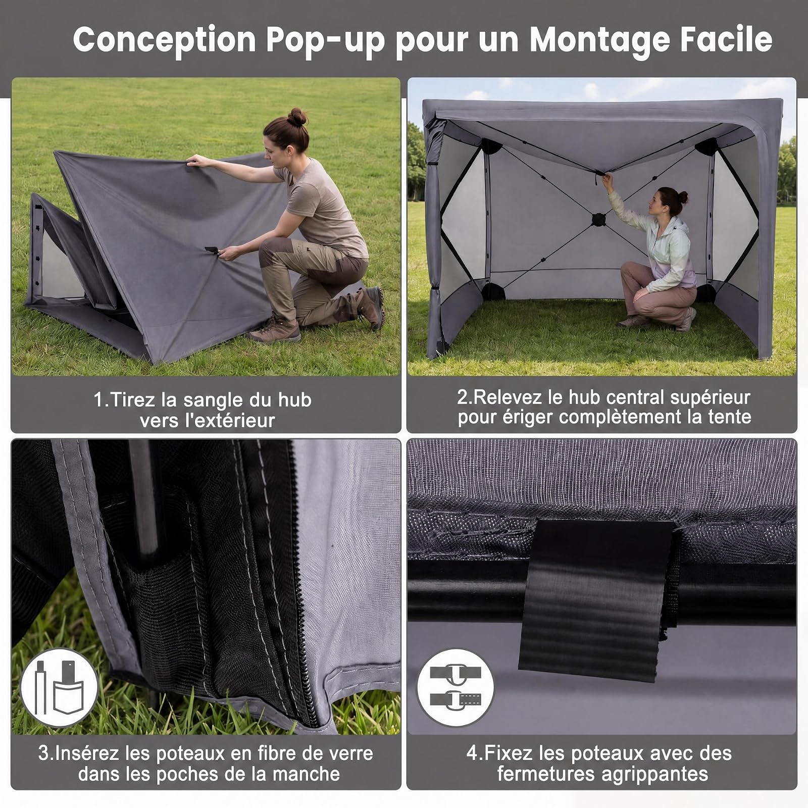 RELAX4LIFE 2,4M Tente Moustiquaire Pop up, Portable pour Activité Plein Air