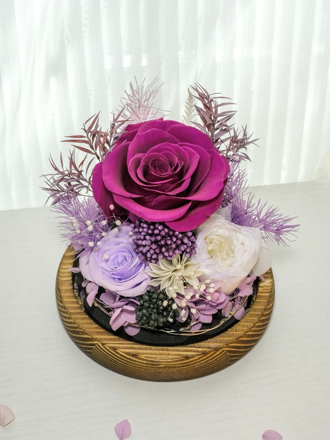 Preserved Flowers for Mom - Preserved Purple Roses in Glass Dome with LED Light for Girlfriend, Eternal Real Flowers for Women, Unique Long-Lasting Gift to Celebrate Christmas (Prime Delivery) - Image 6