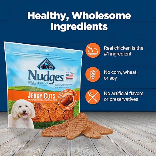Miniatura 6 de Blue Buffalo Nudges Jerky Cuts - Golosinas para perros, fabricadas en los Estados Unidos con ingredientes naturales, pollo y pato, bolsa de 16 onzas