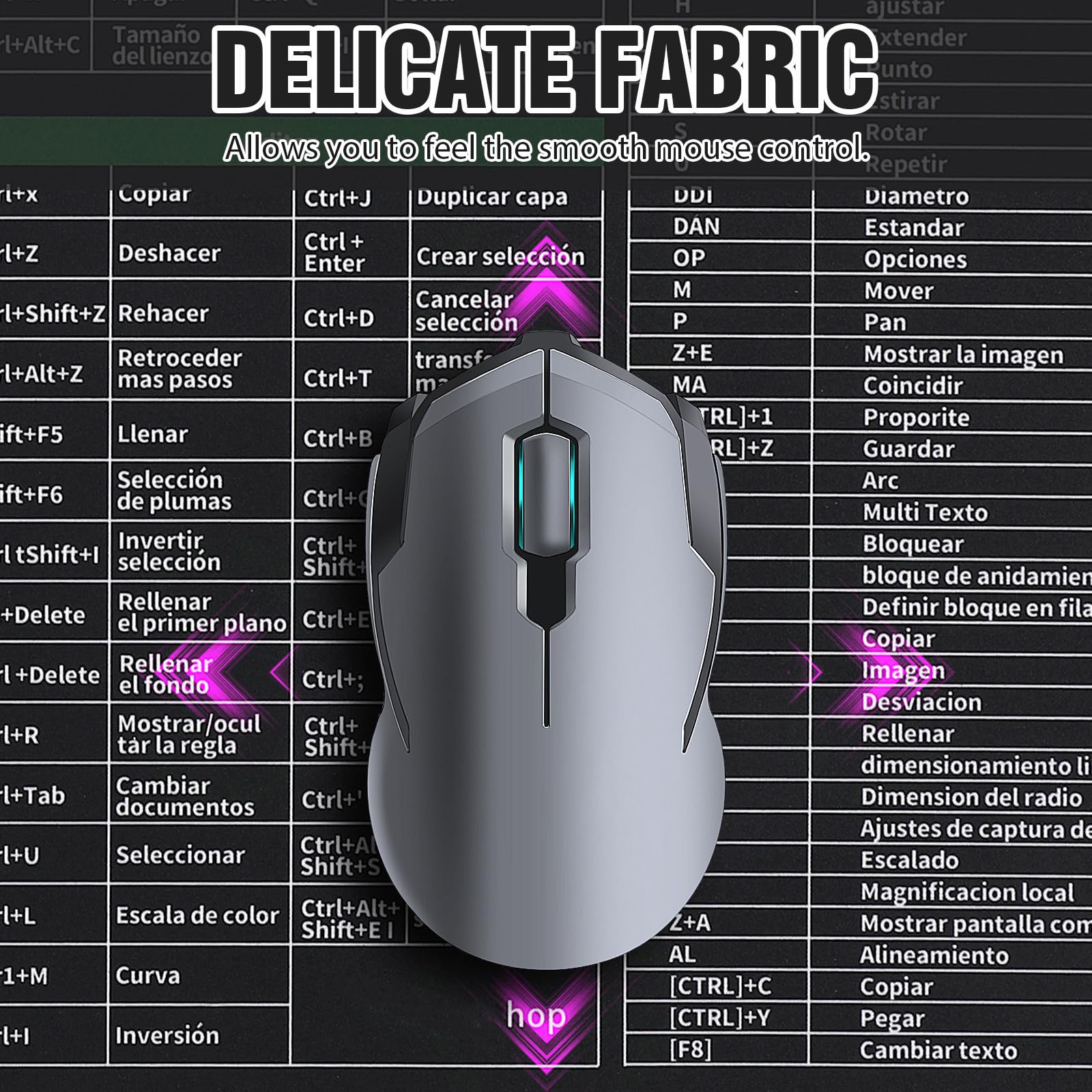 Alfombrilla y Superficie de Tela para Ratón Extragrande Atajos de Teclado de Excel, Base Antideslizante de Goma para Gaming y Trabajo
