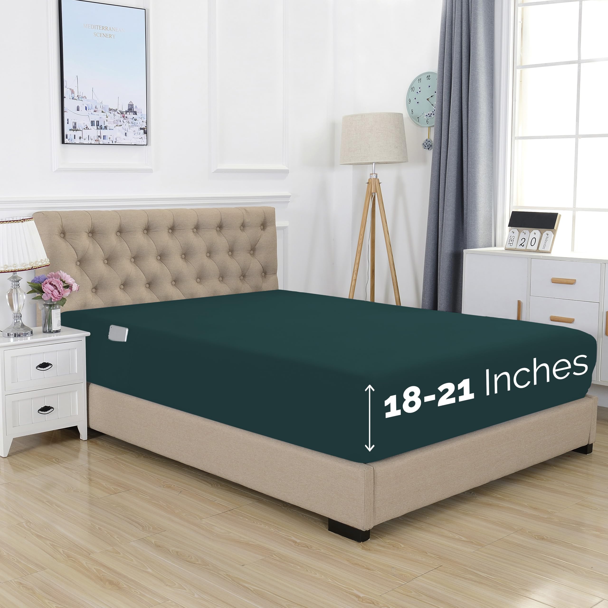 Elegant Comfort 1500 Premium Hotel Quality 18-21 Inches Deep - Extra Deep Pocket Single Fitted Sheet for High Mattress, Luxury and Softest, Smart Pocket - Wrinkle Free, California King, Marine Teal