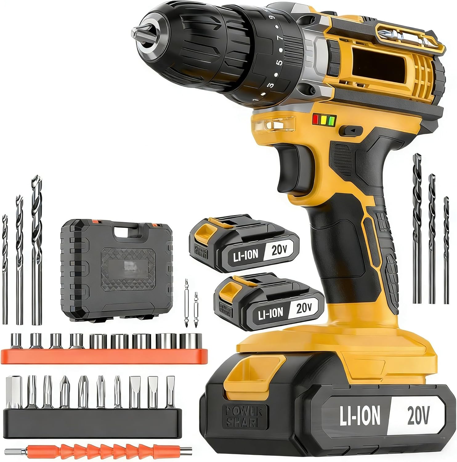 Taladro Atornillador Inalámbrico 20V Tegatok, 30Nm, 2 Velocidades, con Luz LED