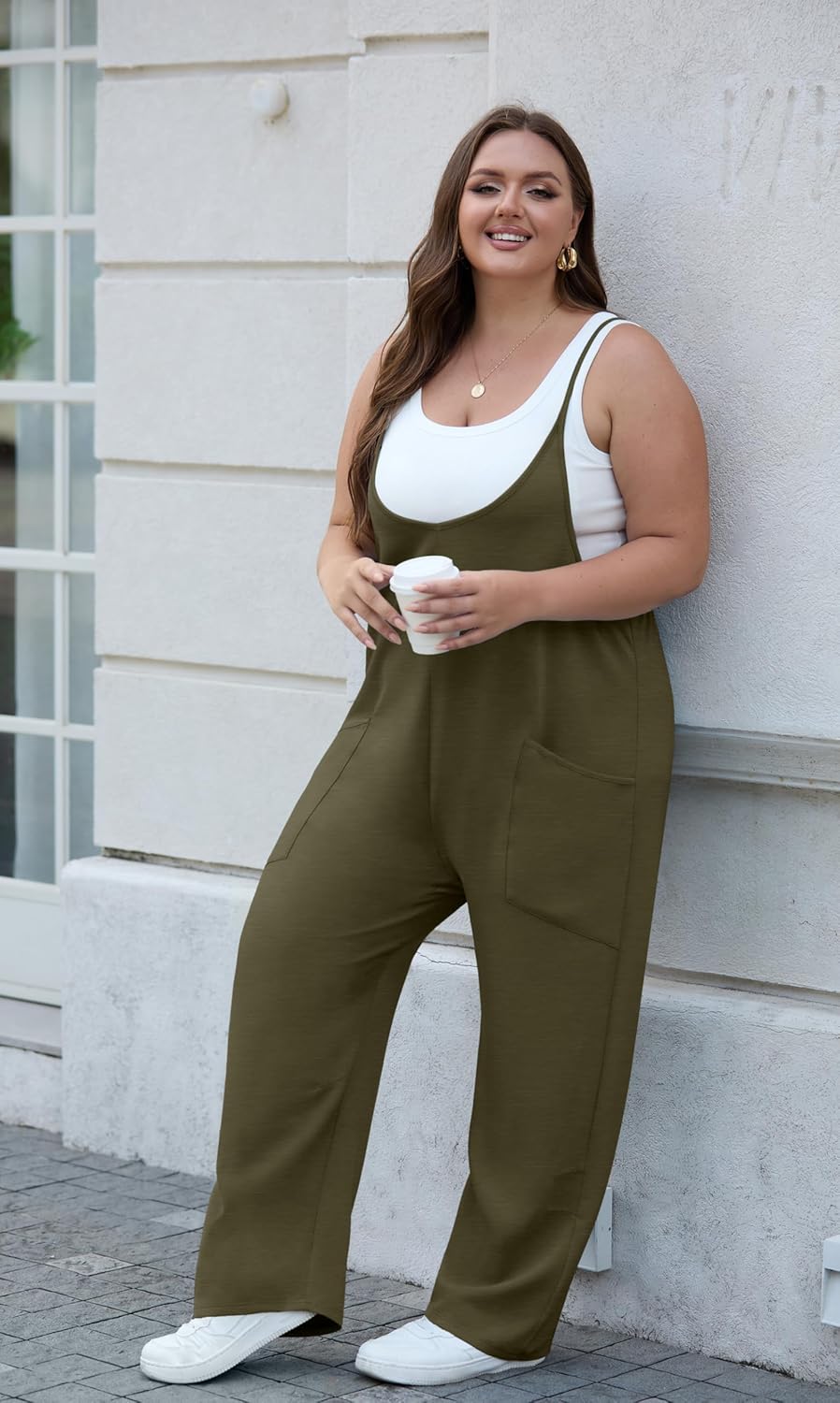 OLRIK Women Plus Size Overalls Adjustable Strap Stretchy Jumpsuit Loose Comfy Romper with Pocket Spring Summer Outfits 2026