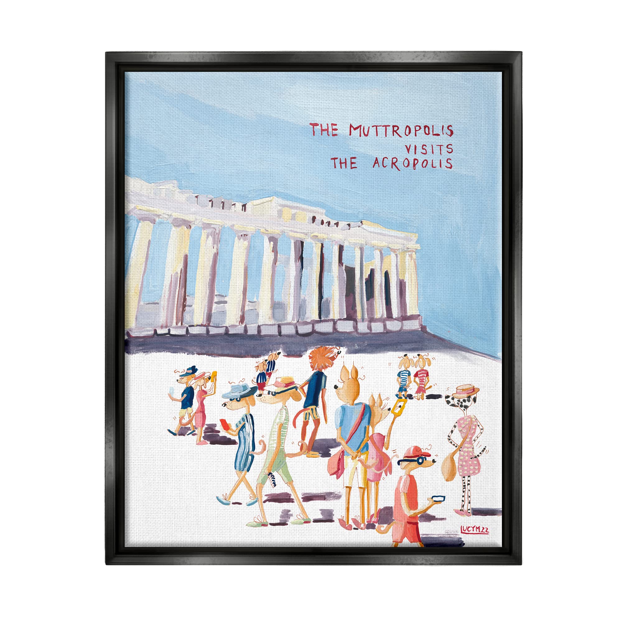 Stupell Industries Muttropolis Visits Acropolis Funny Framed Floater Canvas Wall Art, Design by Lucy Marshall