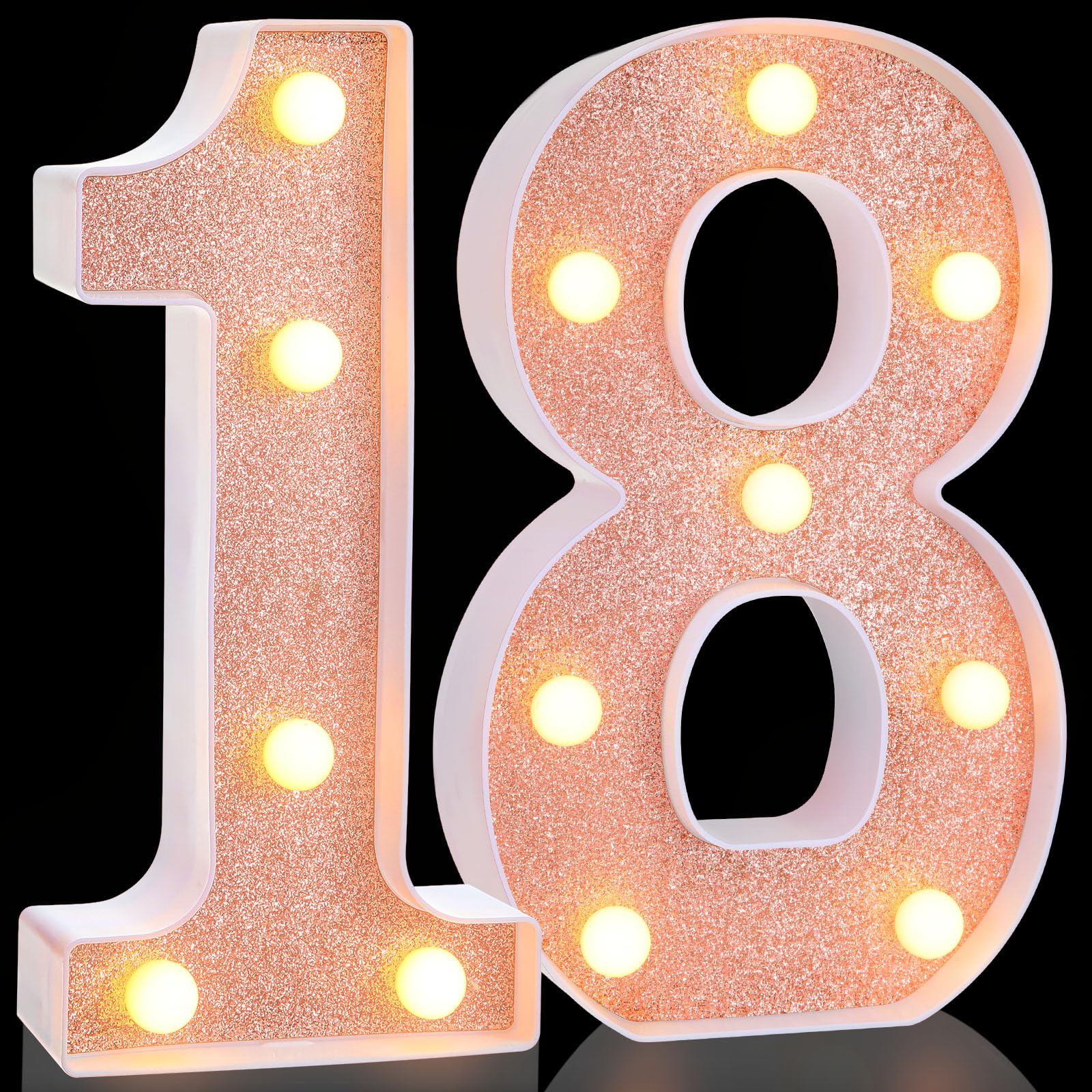 8.7'' Decorative LED Light up Numbers, Light up Number Sign for Night Birthday Party Decorations Happy Birthday LED Sign Backdrop Anniversary Wedding Party Bar Wall Decor (Rose Gold,18th)