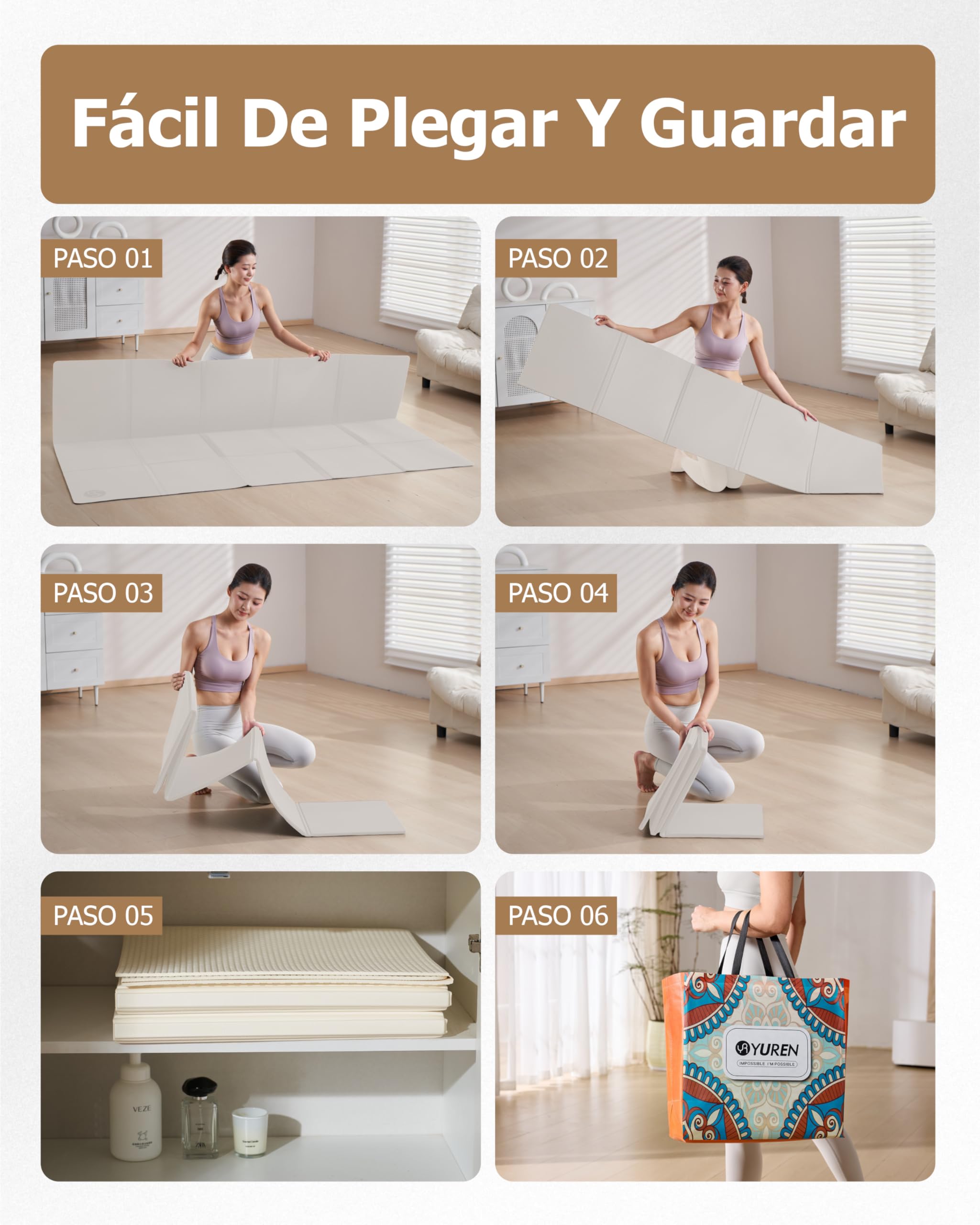 Esterilla de yoga plegable, antideslizante, portátil, esterilla de fitness 200 x 130 x 5 mm, esterilla de gimnasia para pilates, camping, deportes, viajes, TPE, plegable, esterilla de ejercicio