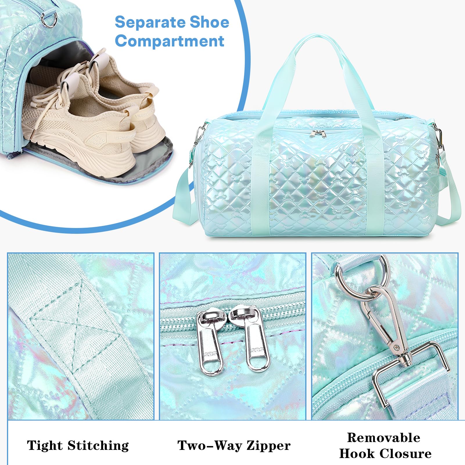 Tanztasche für Damen und Mädchen, Sporttasche, Sporttasche, mit Nass- und Schuhfächern, multifunktional, Reisen, Übernachtung, Wochenender, wasserdicht, faltbar, Flash-Grün