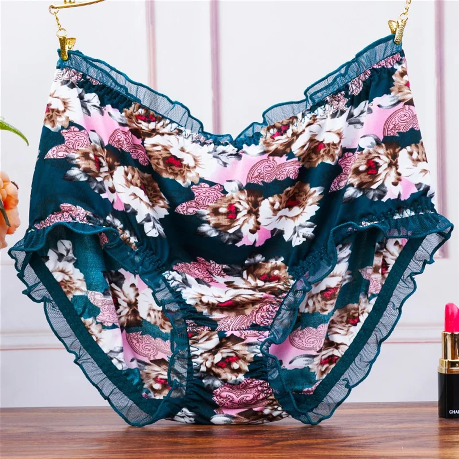 Majtki po kolana 3 szt./partia duży rozmiar średni stan damskie majtki moda nadruk majtki bielizna damska seksowna koronka falbany bezszwowe elastyczne majtki bielizna(H 1pc,XXX-Large)