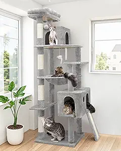 Globlazer Heavy Duty Cat Tree, 70 inch Sturdy Cat Tree for Indoor Cats Extra Large Cat Tower with Scratching Post, Hammock, Cat Condo for Adult Cats Kittens, F70 Pro, Light Grey