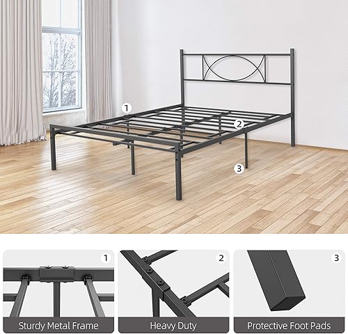 Miniatura 14 de Amyove Base de cama de metal blanco tamaño individual con cabecero y estribo en forma de corazón, plataforma de metal sólido, sin ruido, listones de
