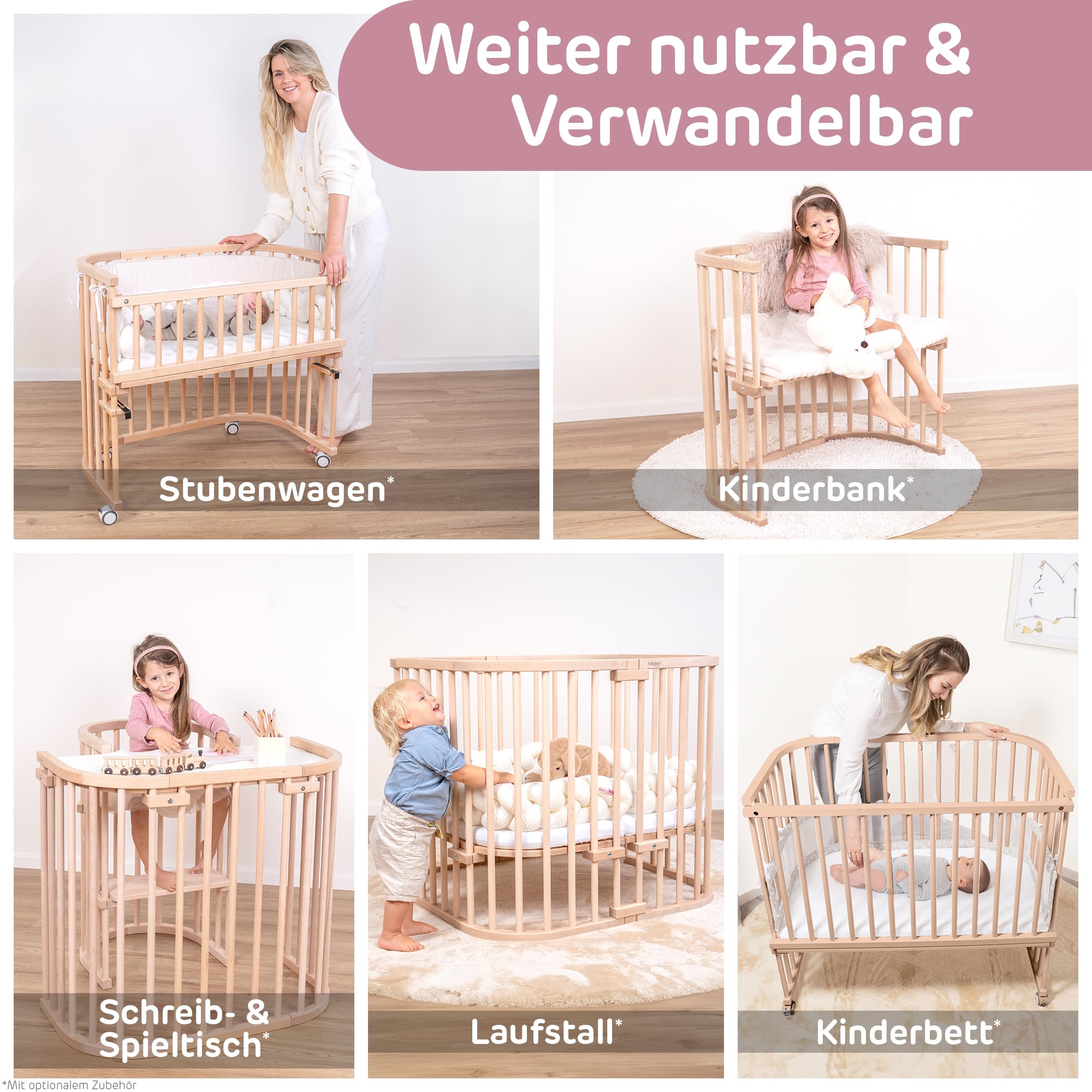 babybay Boxspring XXL - Cuna auxiliar de madera de haya maciza/cama infantil altura regulable y respetuosa con el medio ambiente/Cuna de bebé creciente (sin tratar)