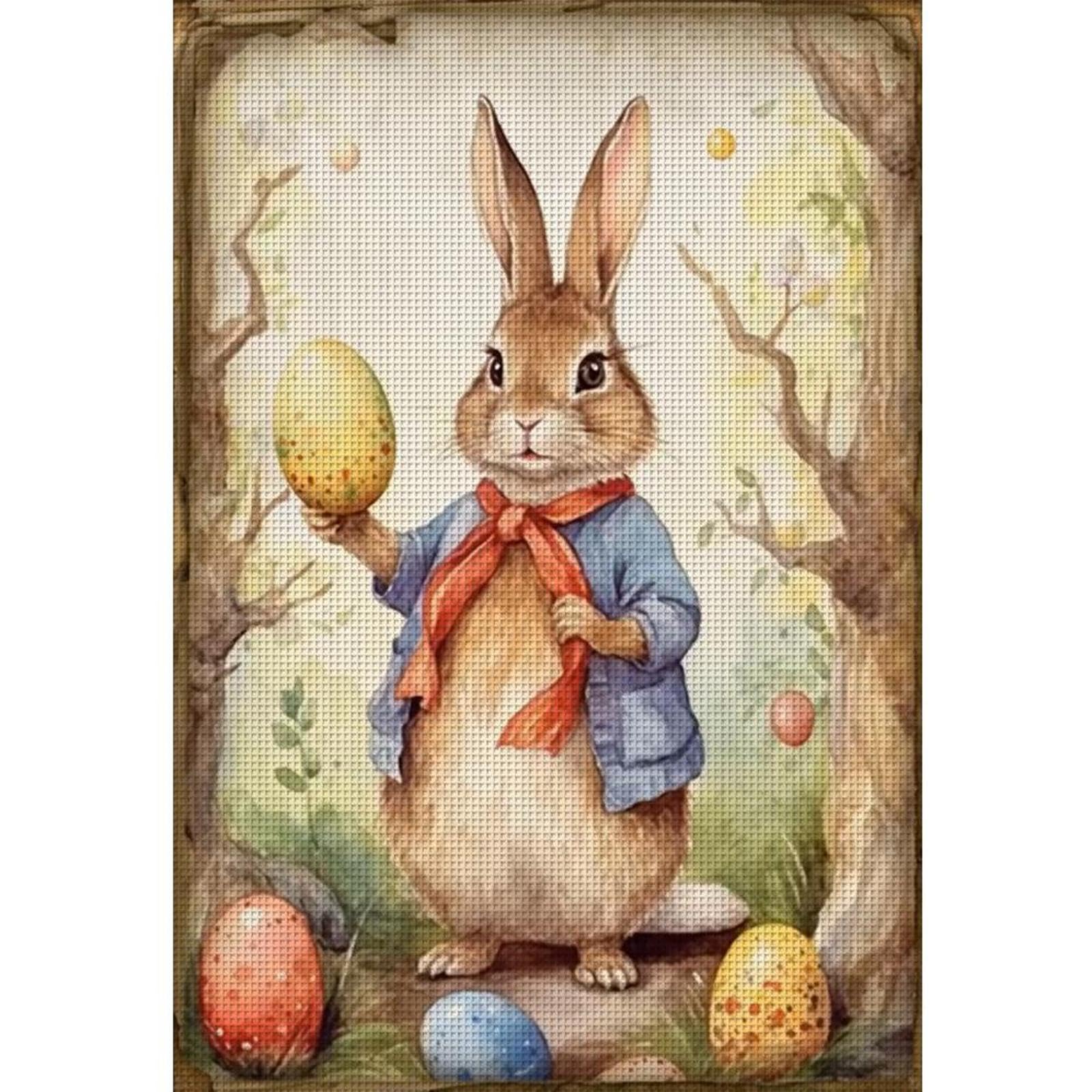 Easter Retro Egg Bunny 11CT Stamped Cross Stitch Kits for Adults - Needlepoint Kits for Beginners, Embroidery Ornament Kit for Home Decor & Gifts(40 * 60cm)