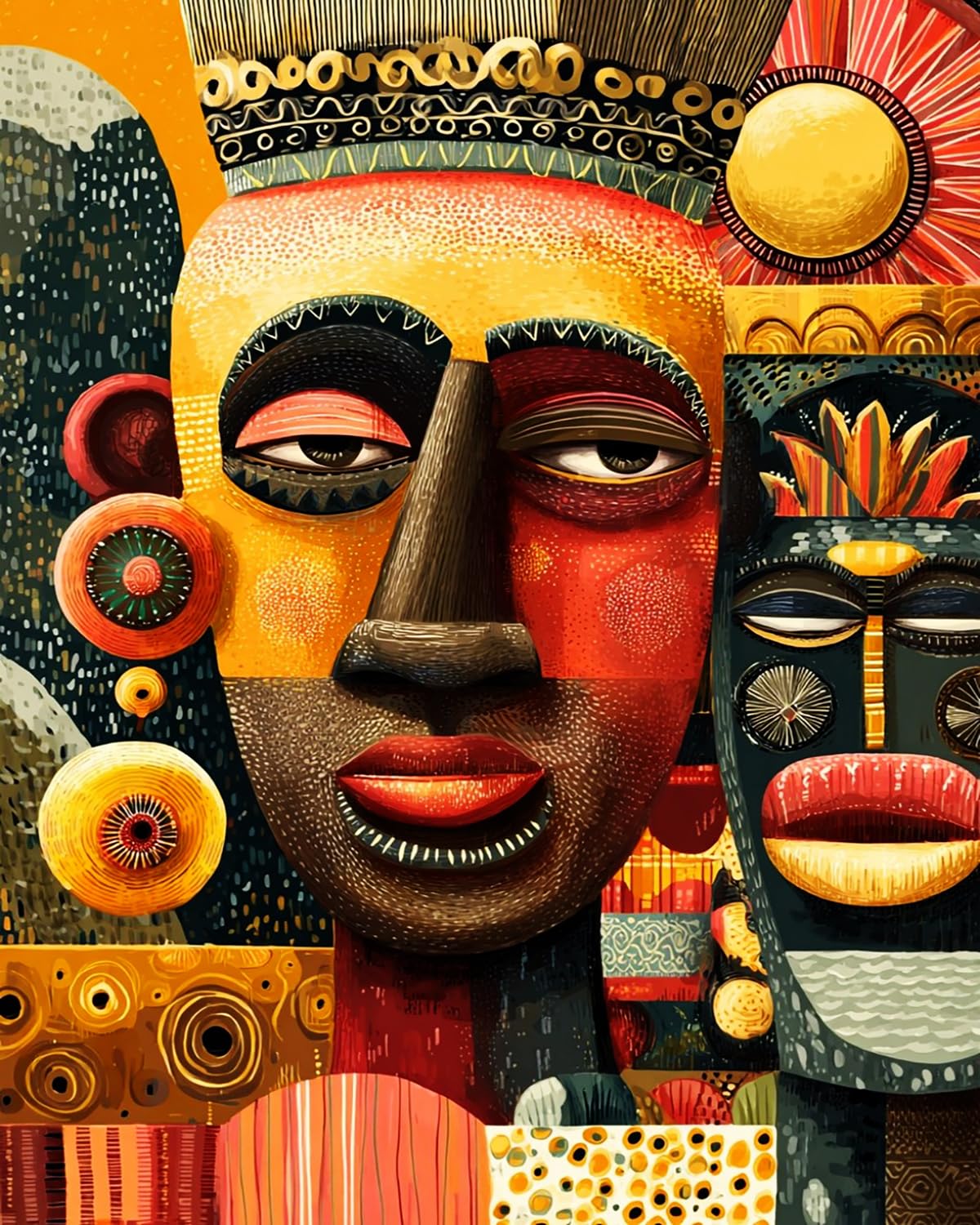 Liubaishi Multicolour Paint By Numbers For Adults, African Totem Portrait, 40X50 Cm Acrylic Canvas Kit With Brushes And Paints