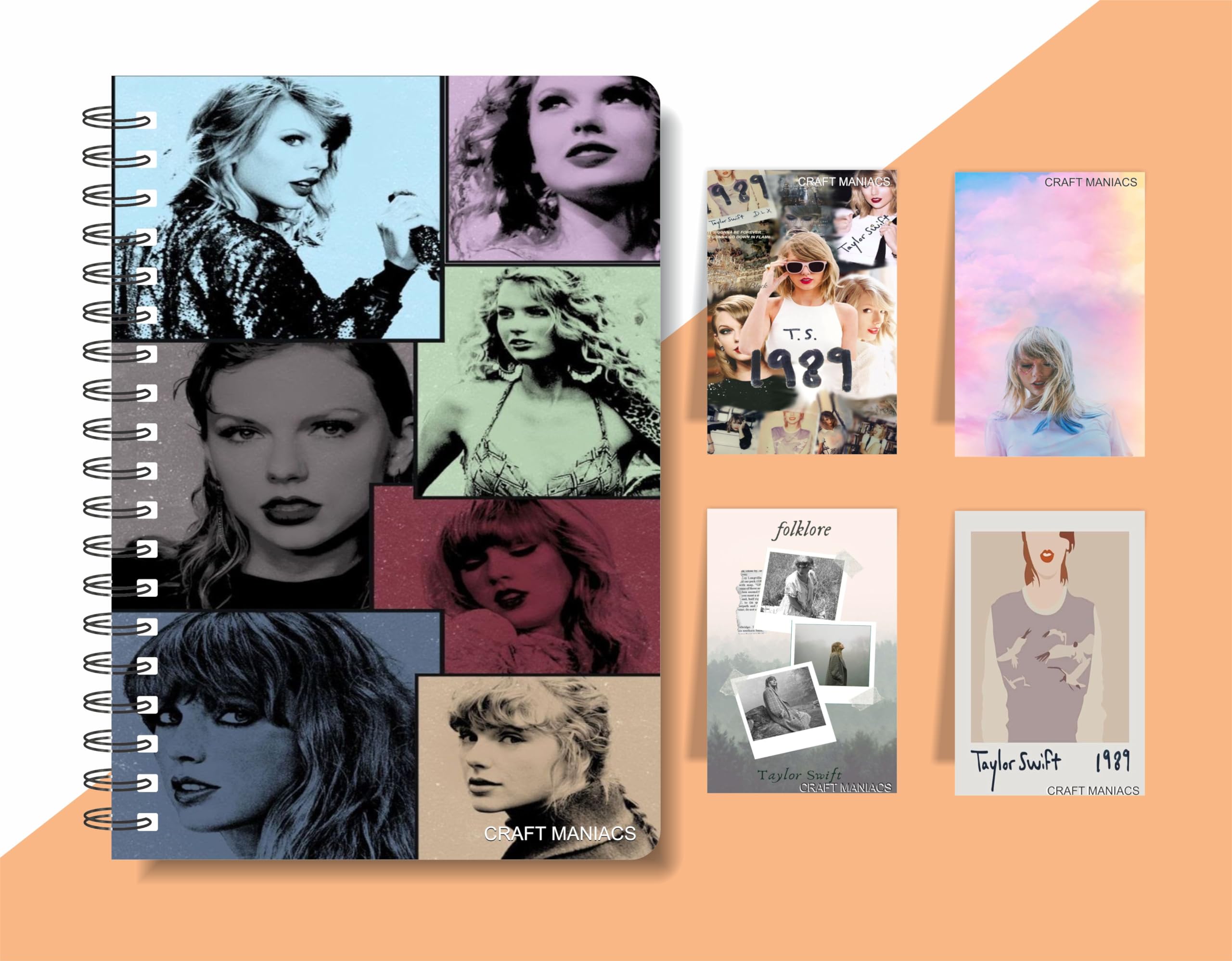 CRAFT MANIACS TAYLOR S REELS REPUTATION ART PRINTED A5 160 RULED PAGES NOTEBOOK & SET OF 4 MAGNETIC BOOKMARKS | BEST GIFT FOR SWIFTIES