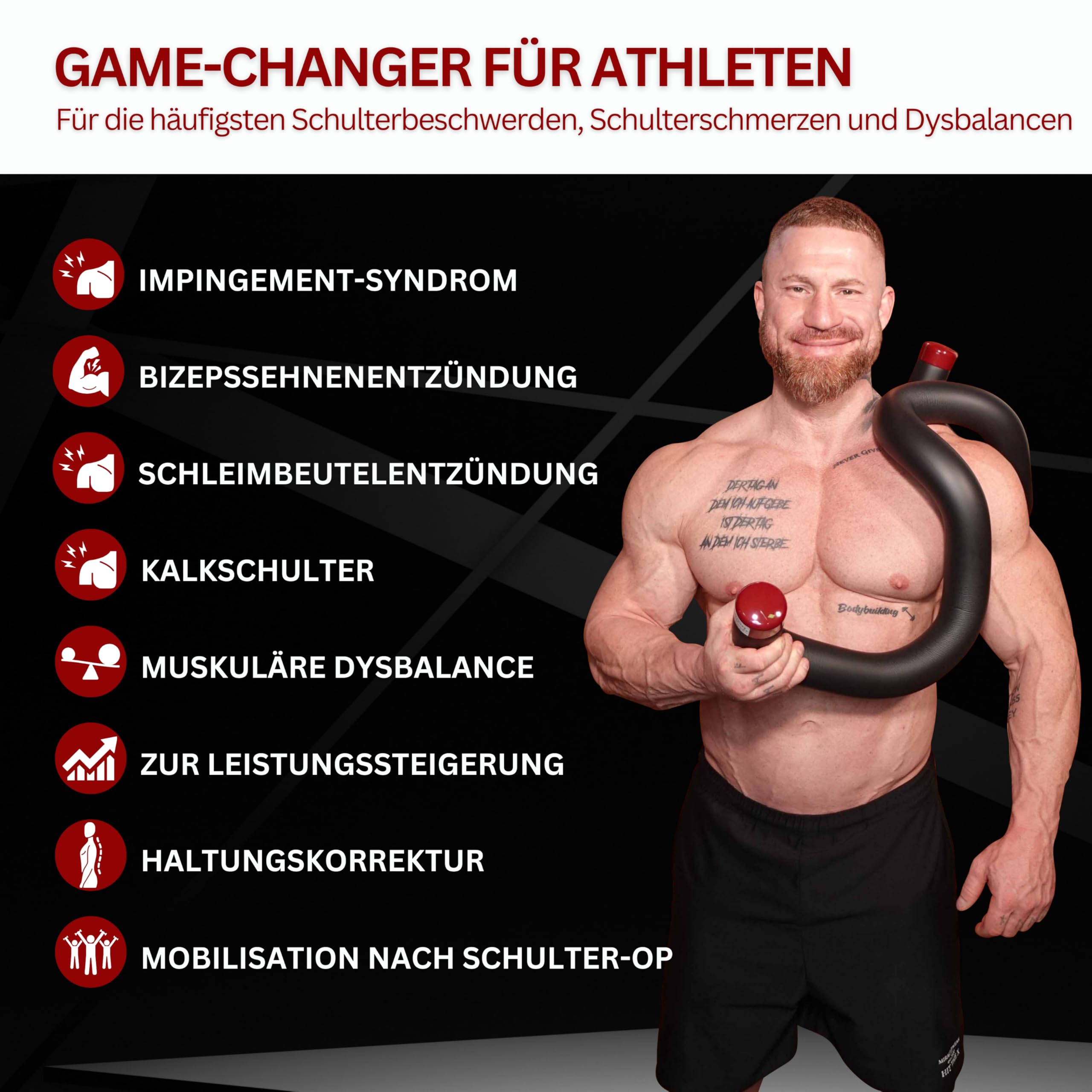 Schulterhorn® Schultertrainer für Kraftsport & Fitness – gegen Schulterschmerzen – Rotatorenmanschette stärken – bei Impingement, Kalkschulter & Bursitis – Made in Germany