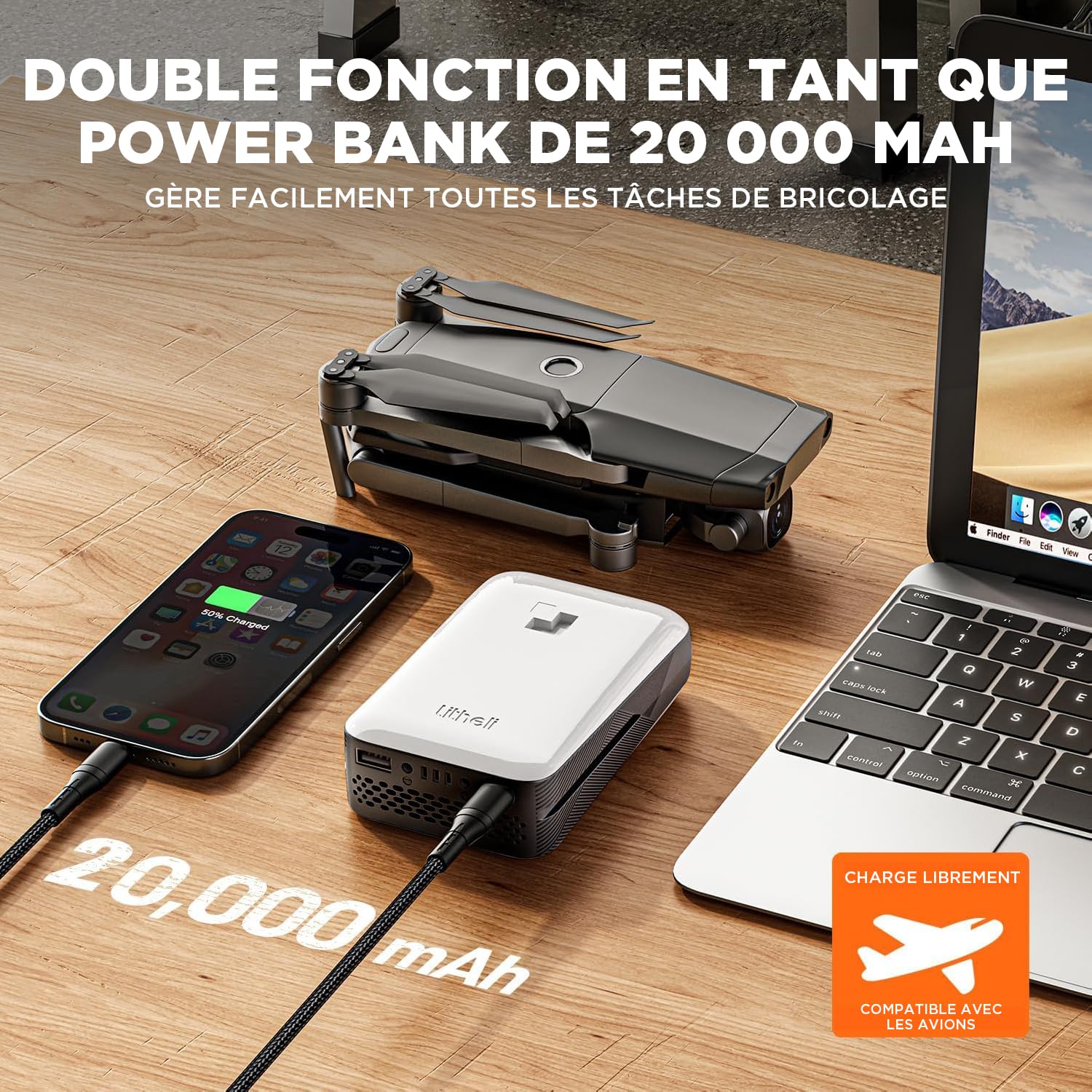 Litheli Tondeuse à Gazon sans Fil 38cm, 2x 20V 4.0Ah, Hauteur Réglable 25-75mm, Bac 40L, 300m²
