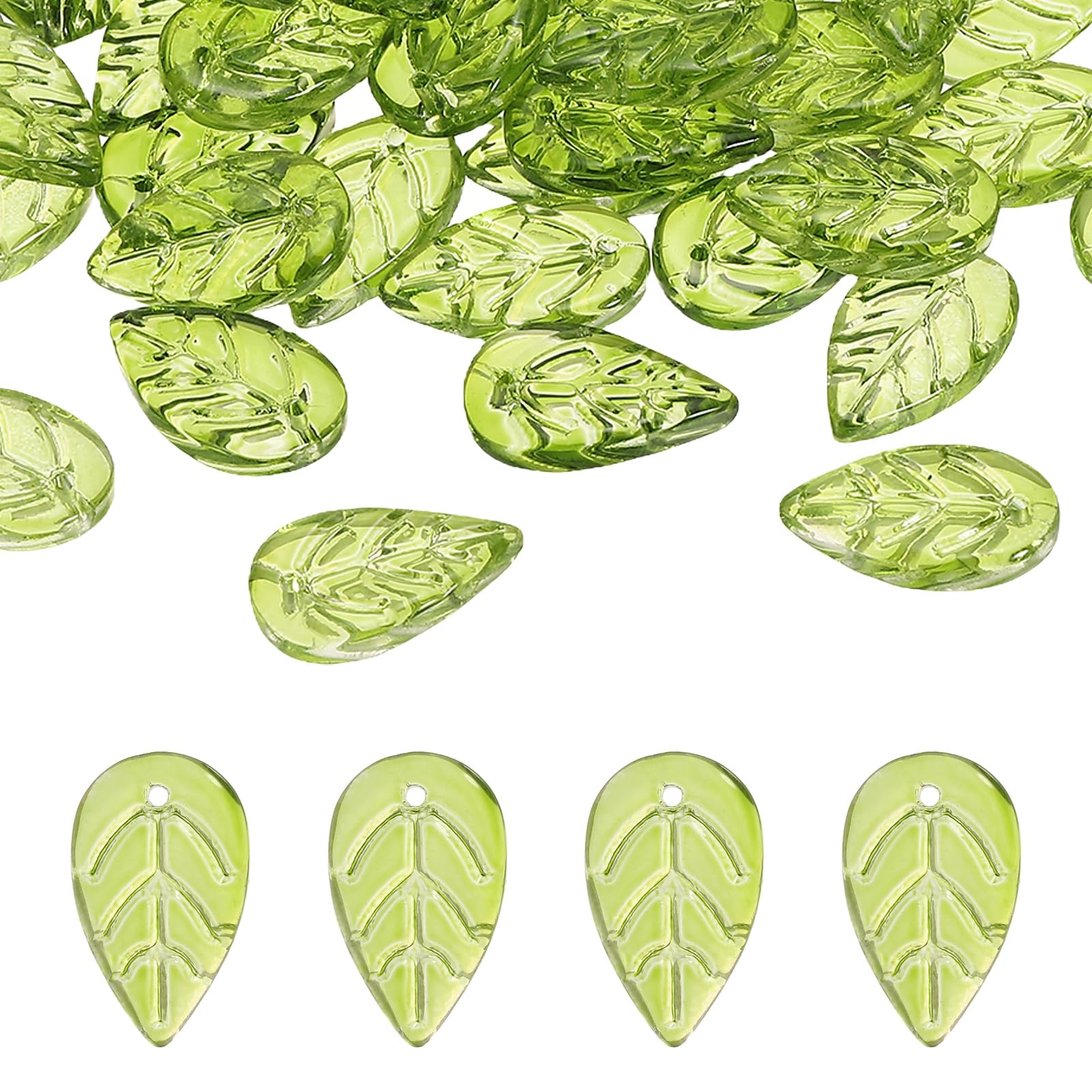 PATIKIL Leaf Beads, 100Pcs Crystal Leaf Beads Translucent Czech Glass Beads Spacer Bead for DIY Jewelry Making Bracelets Necklace, Olive